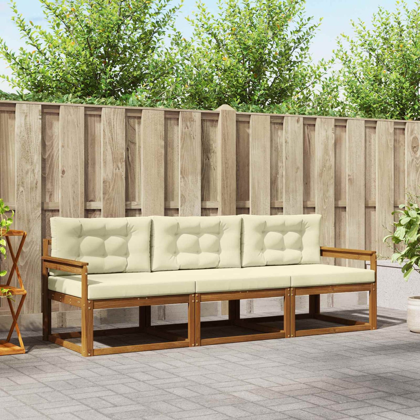 Outdoor-Sofagarnitur 3 stk. Natur und Creme