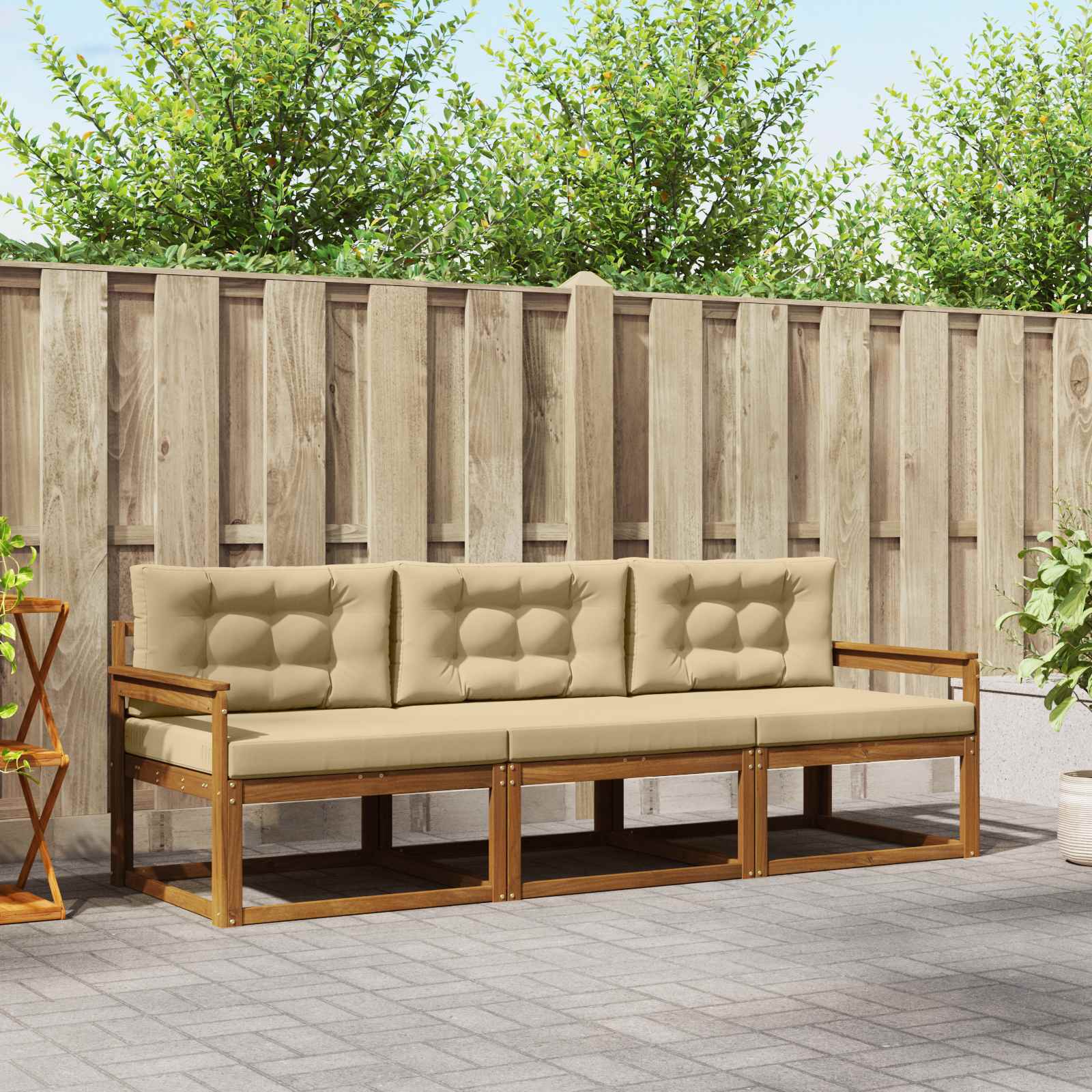 Outdoor-Sofagarnitur 3 stk. Natur und Beige