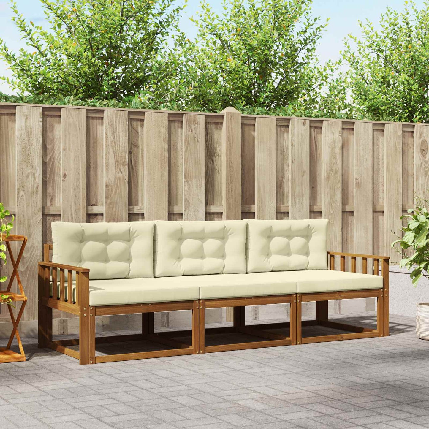 Outdoor-Sofagarnitur 3 stk. Natur und Creme