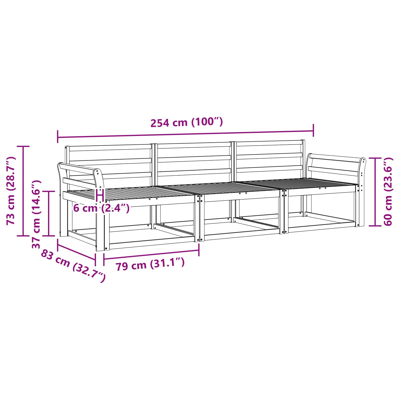 Outdoor-Sofagarnitur 3 stk. Natur Massivholz Akazie