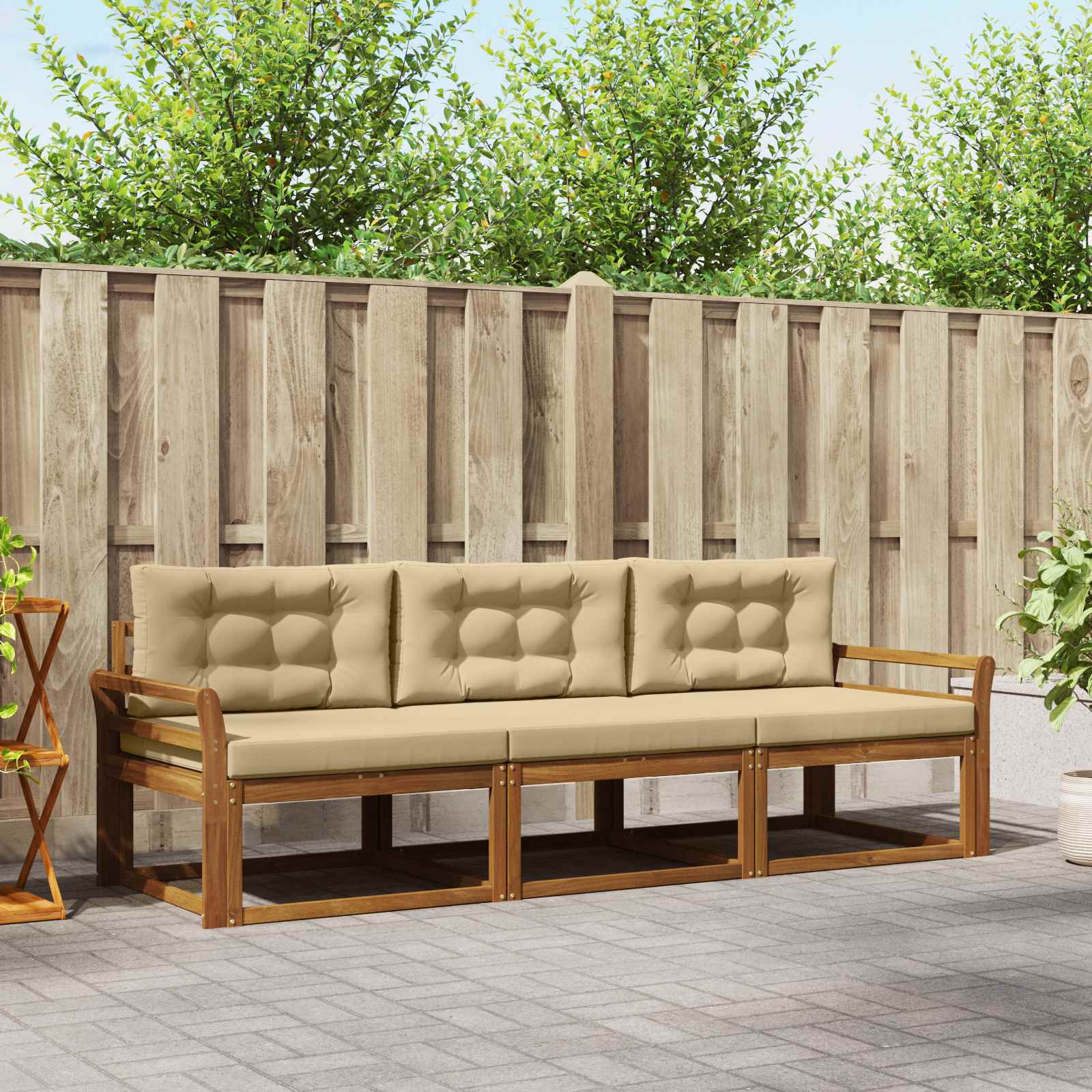 Outdoor-Sofagarnitur 3 stk. Natur und Beige