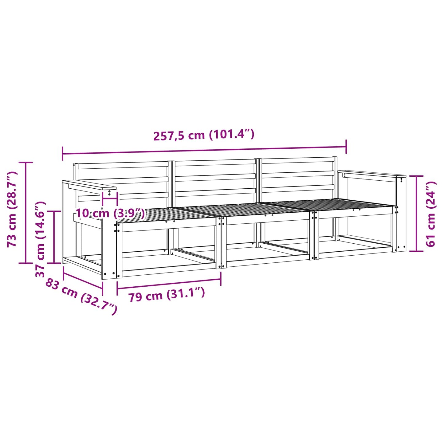 Outdoor-Sofagarnitur 3 stk. Natur Massivholz Akazie