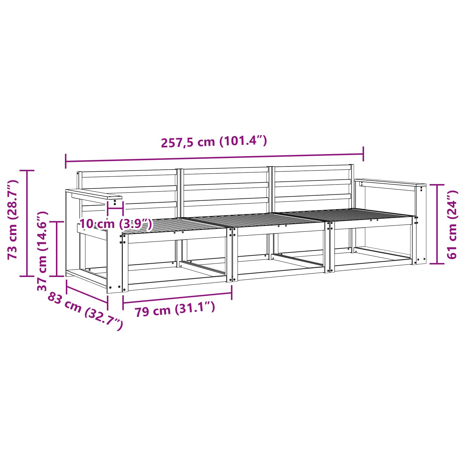 Outdoor-Sofagarnitur 3 stk. Natur Massivholz Akazie