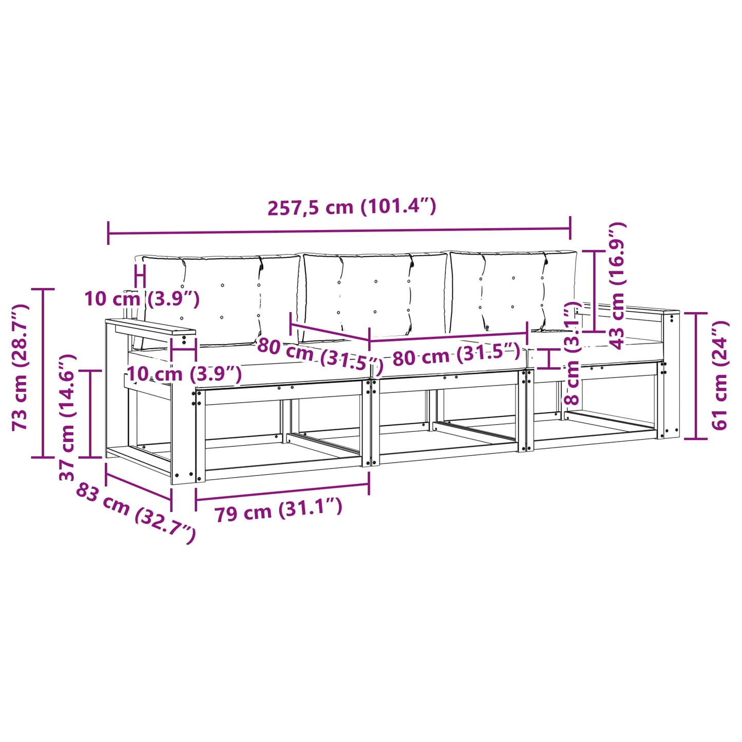 Outdoor-Sofagarnitur 3 stk. Natur und Creme
