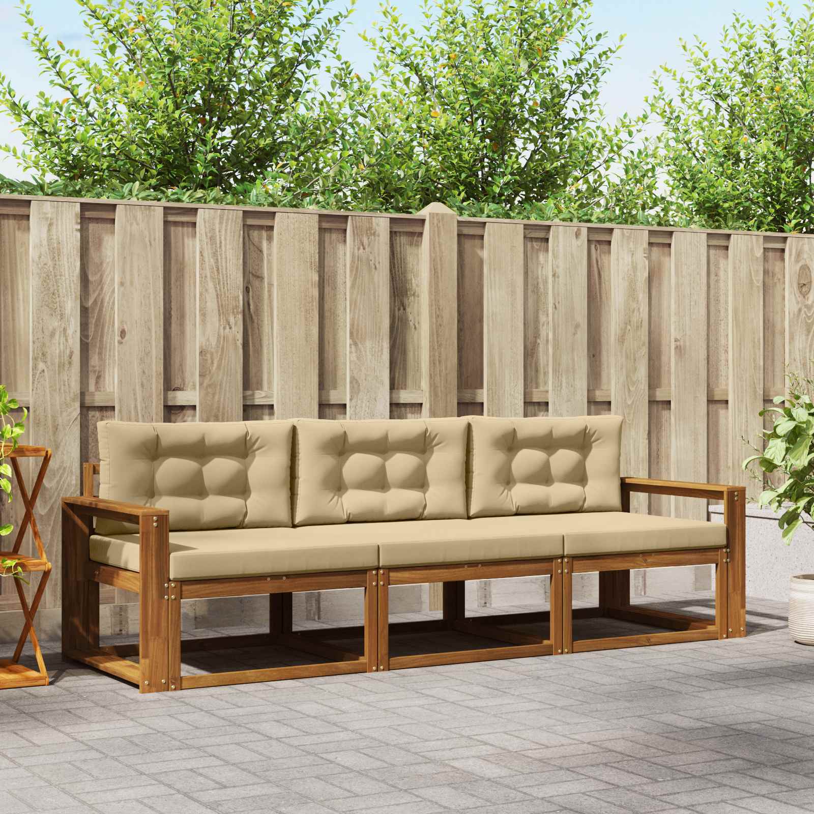 Outdoor-Sofagarnitur 3 stk. Natur und Beige