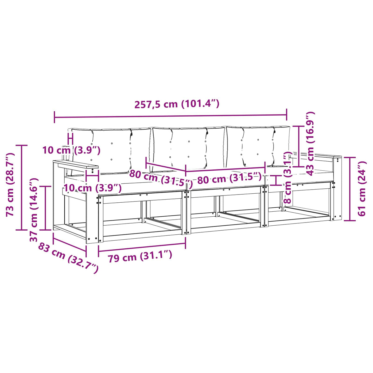 Outdoor-Sofagarnitur 3 stk. Natur und Beige