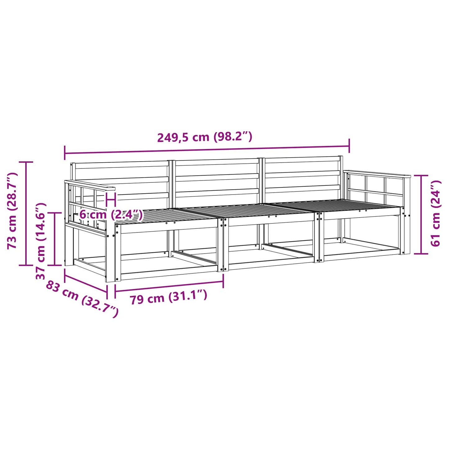 Outdoor-Sofagarnitur 3 stk. Natur Massivholz Akazie