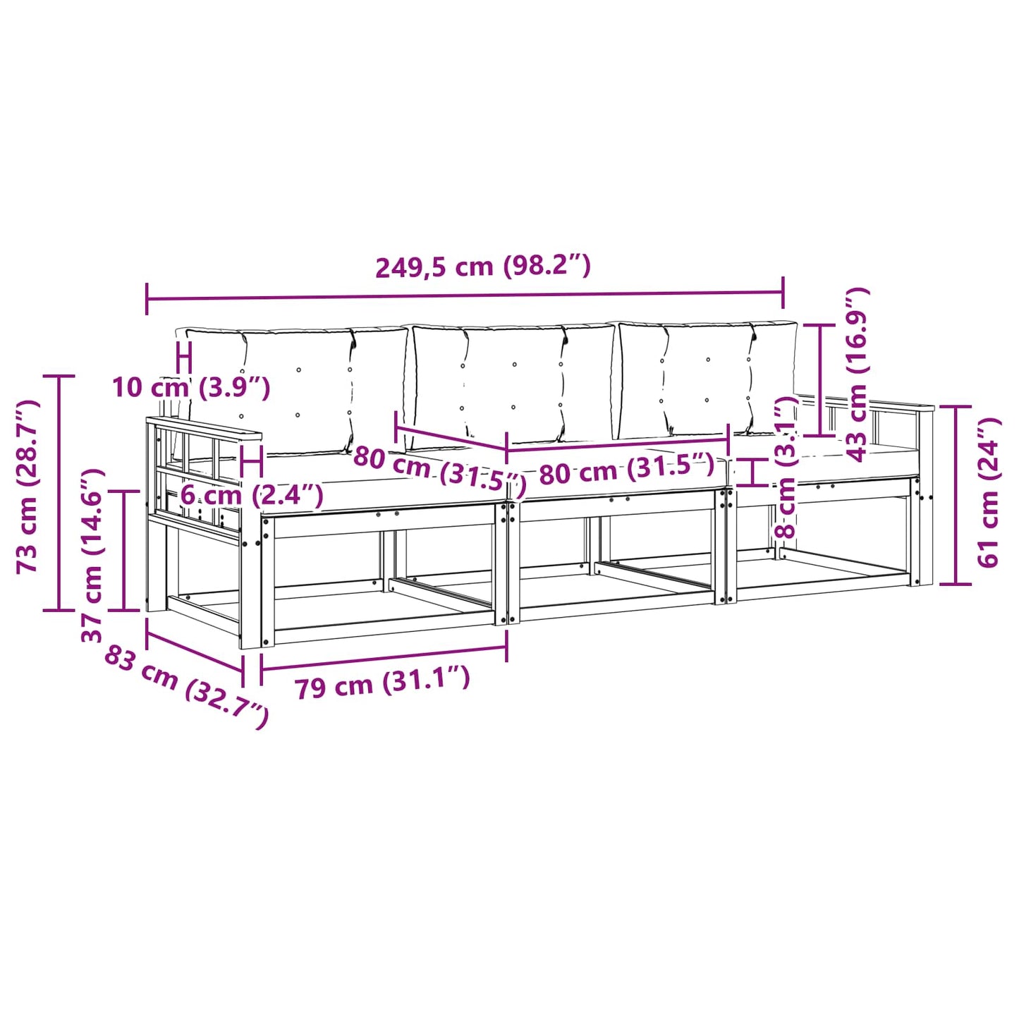 Outdoor-Sofagarnitur 3 stk. Natur und Anthrazit
