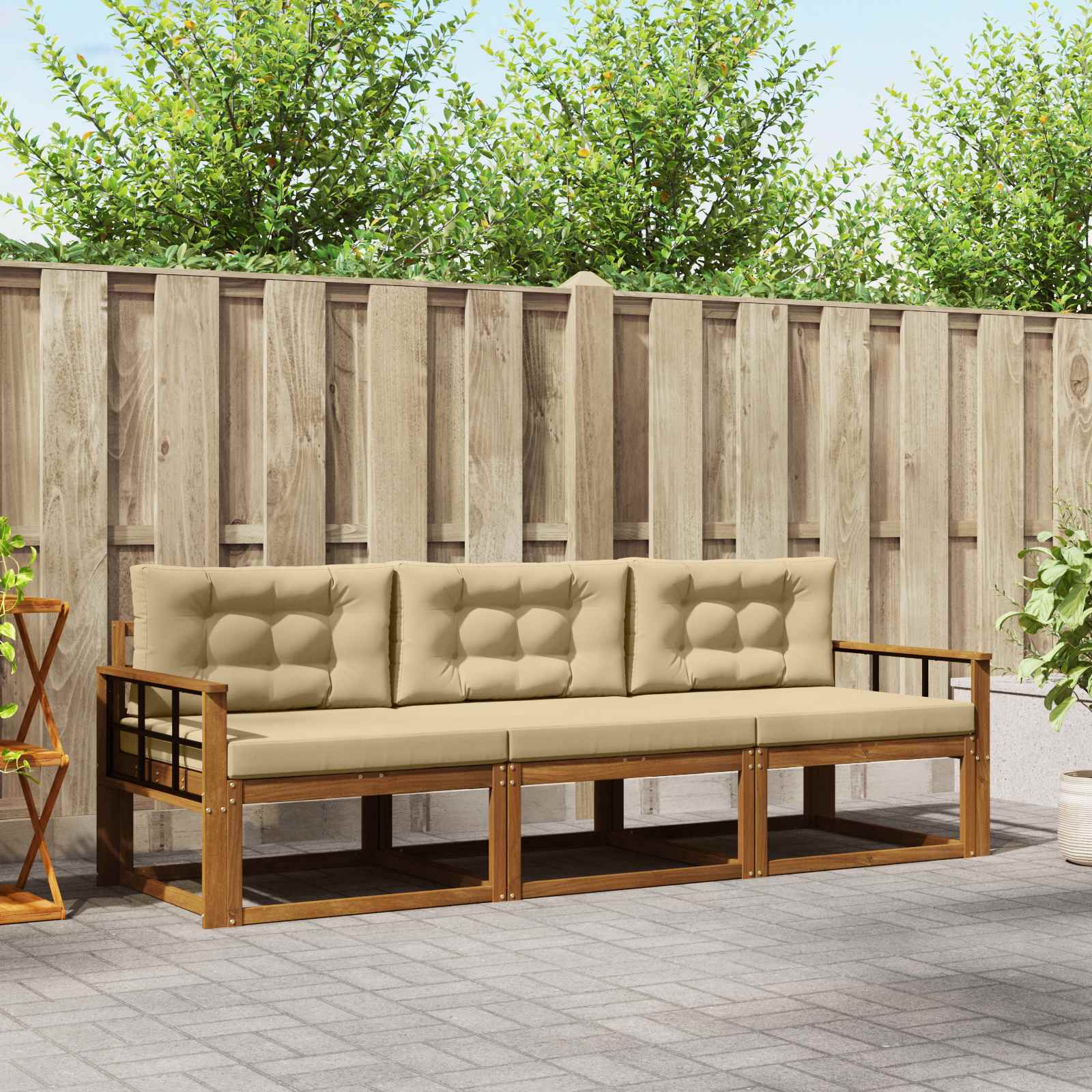 Outdoor-Sofagarnitur 3 stk. Natur und Beige