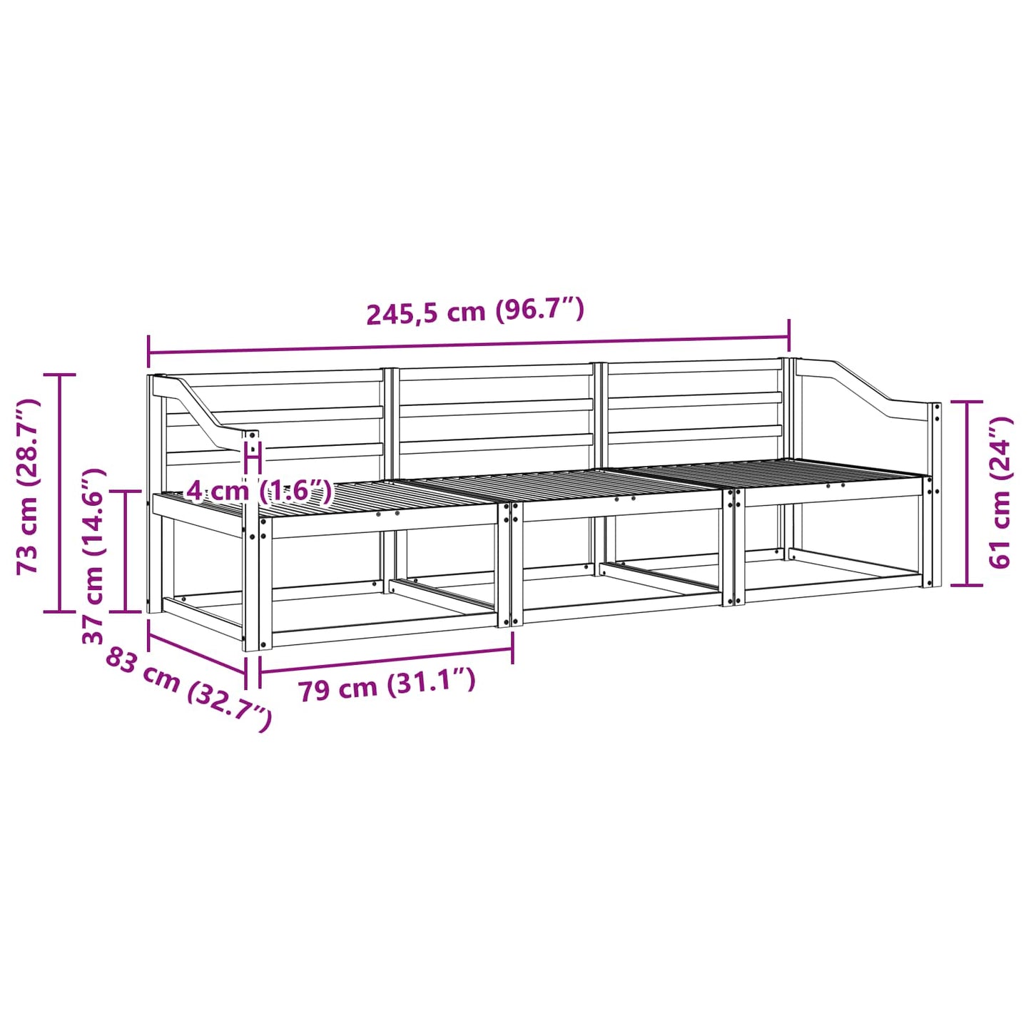 Outdoor-Sofagarnitur 3 stk. Natur Massivholz Akazie