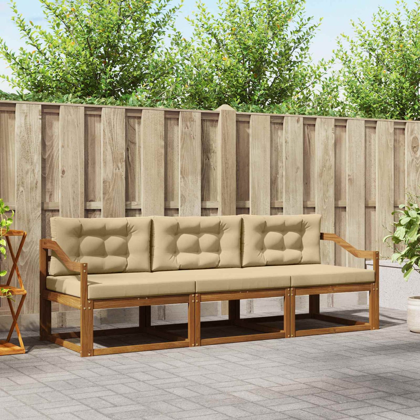 Outdoor-Sofagarnitur 3 stk. Natur und Beige