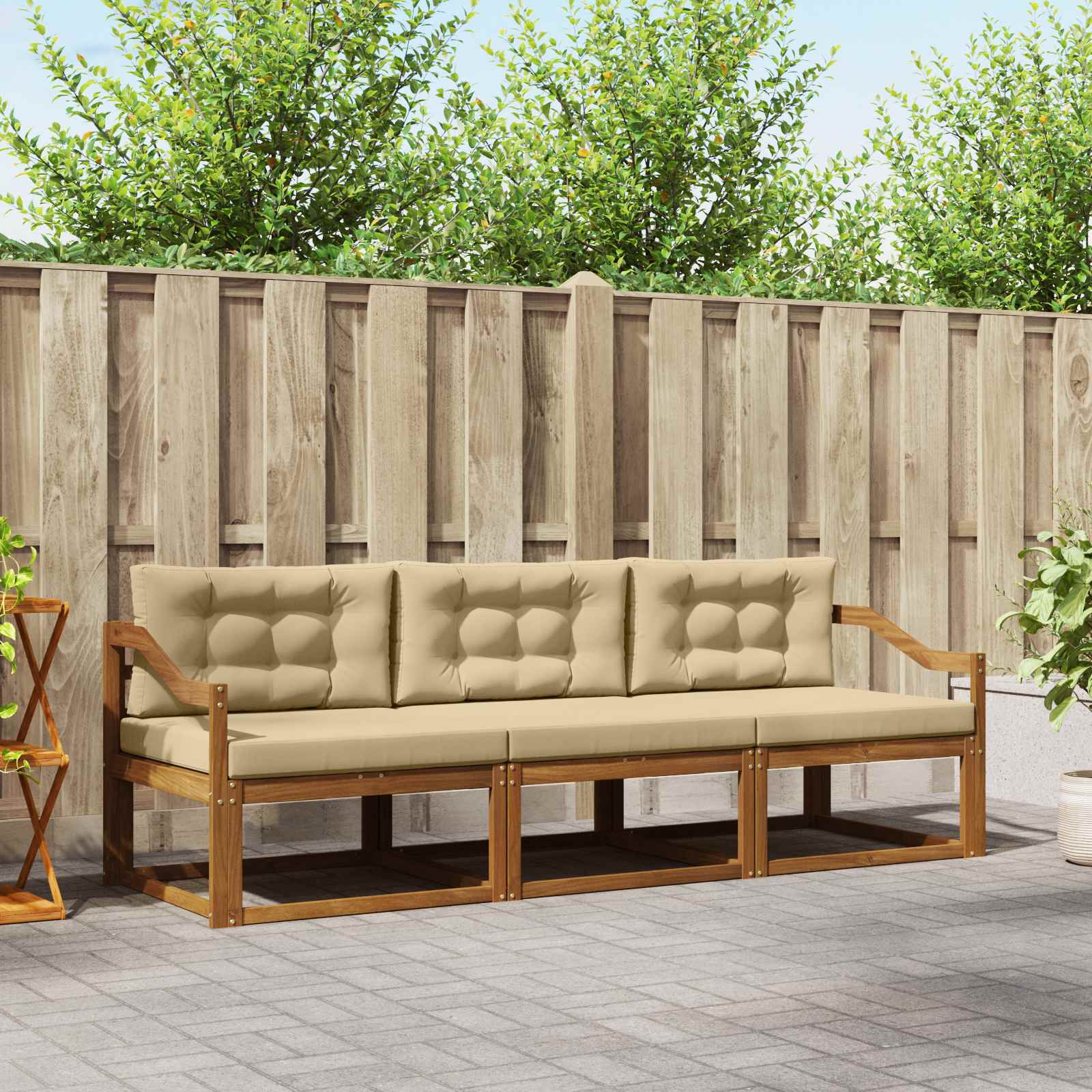 Outdoor-Sofagarnitur 3 stk. Natur und Beige