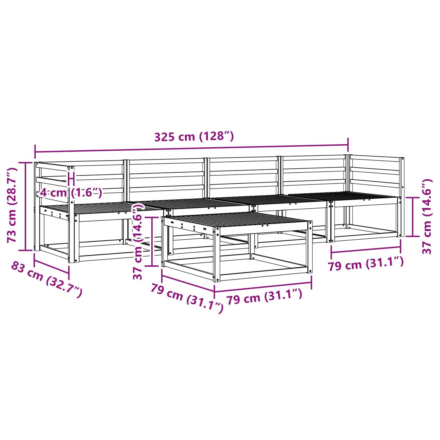 Outdoor-Sofagarnitur 5 pcs Natur Massivholz Akazie