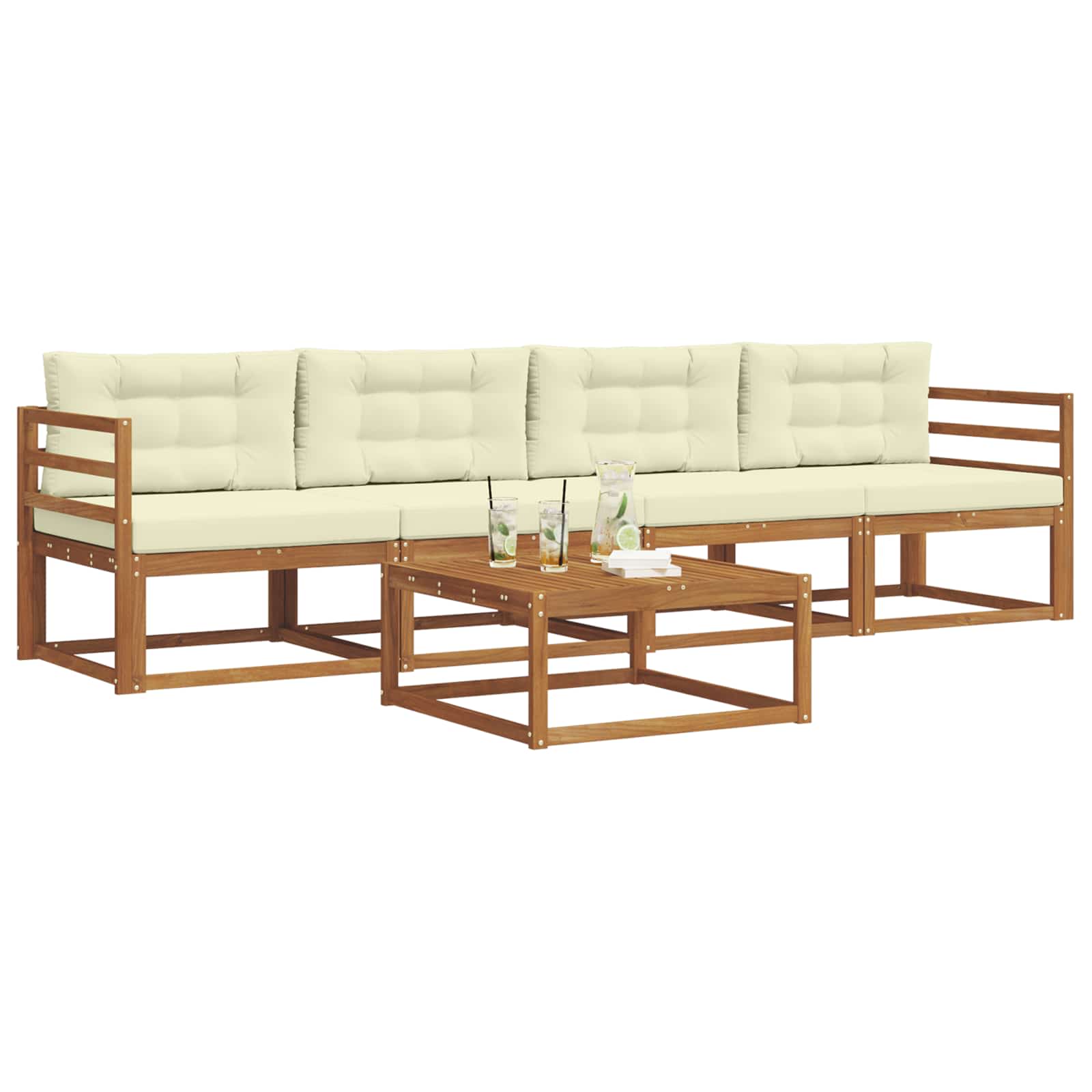 Outdoor-Sofagarnitur mit Kissen 5 pcs Natur und Creme