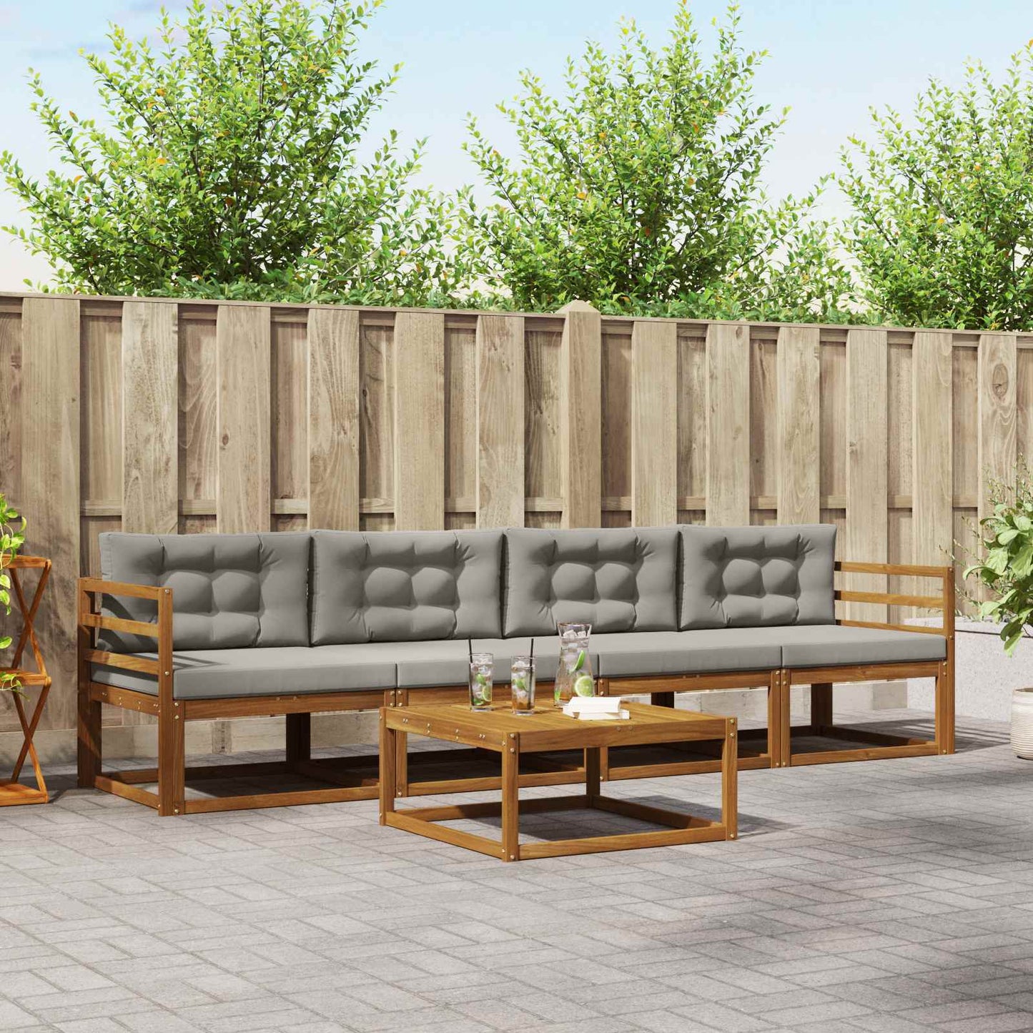 Outdoor-Sofagarnitur 5 pcs Natürlich und Hellgrau