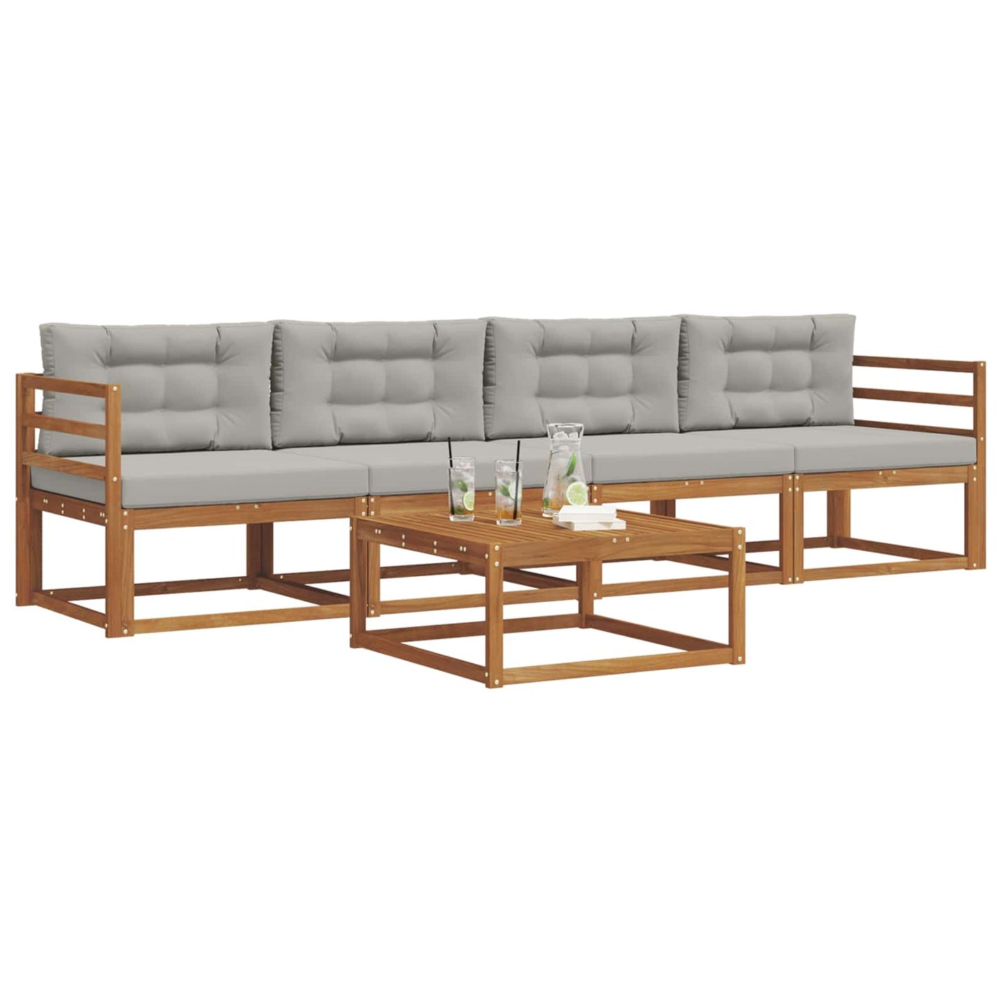 Outdoor-Sofagarnitur 5 pcs Natürlich und Hellgrau
