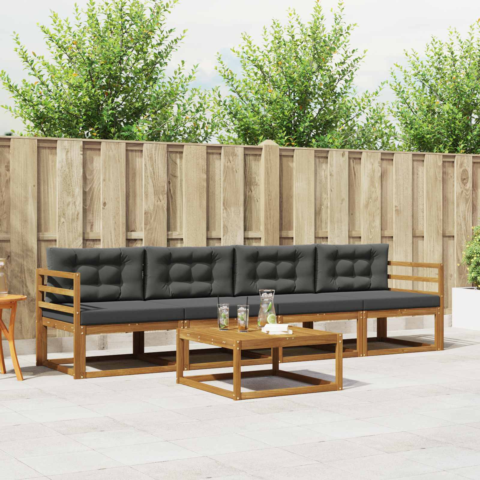 Outdoor-Sofagarnitur mit Kissen 5 pcs Natur und Anthrazit