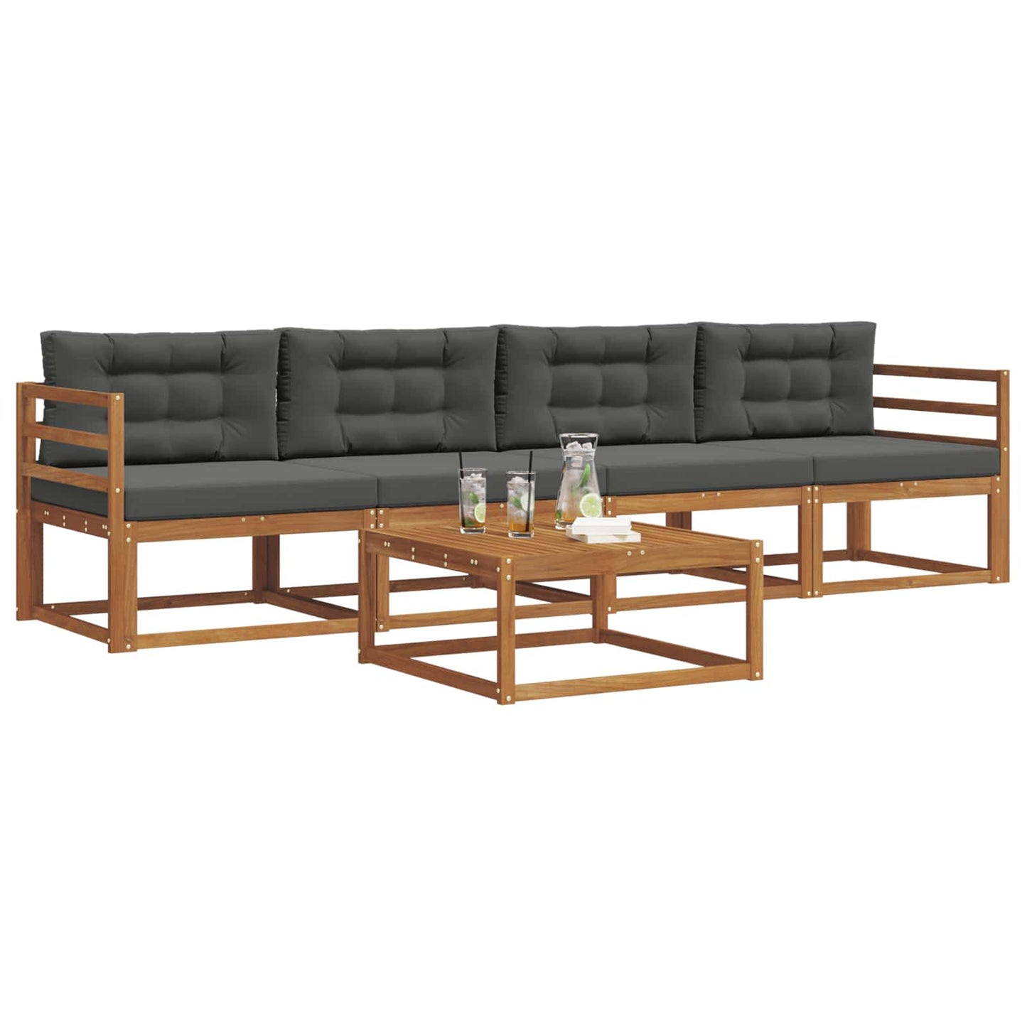Outdoor-Sofagarnitur mit Kissen 5 pcs Natur und Anthrazit