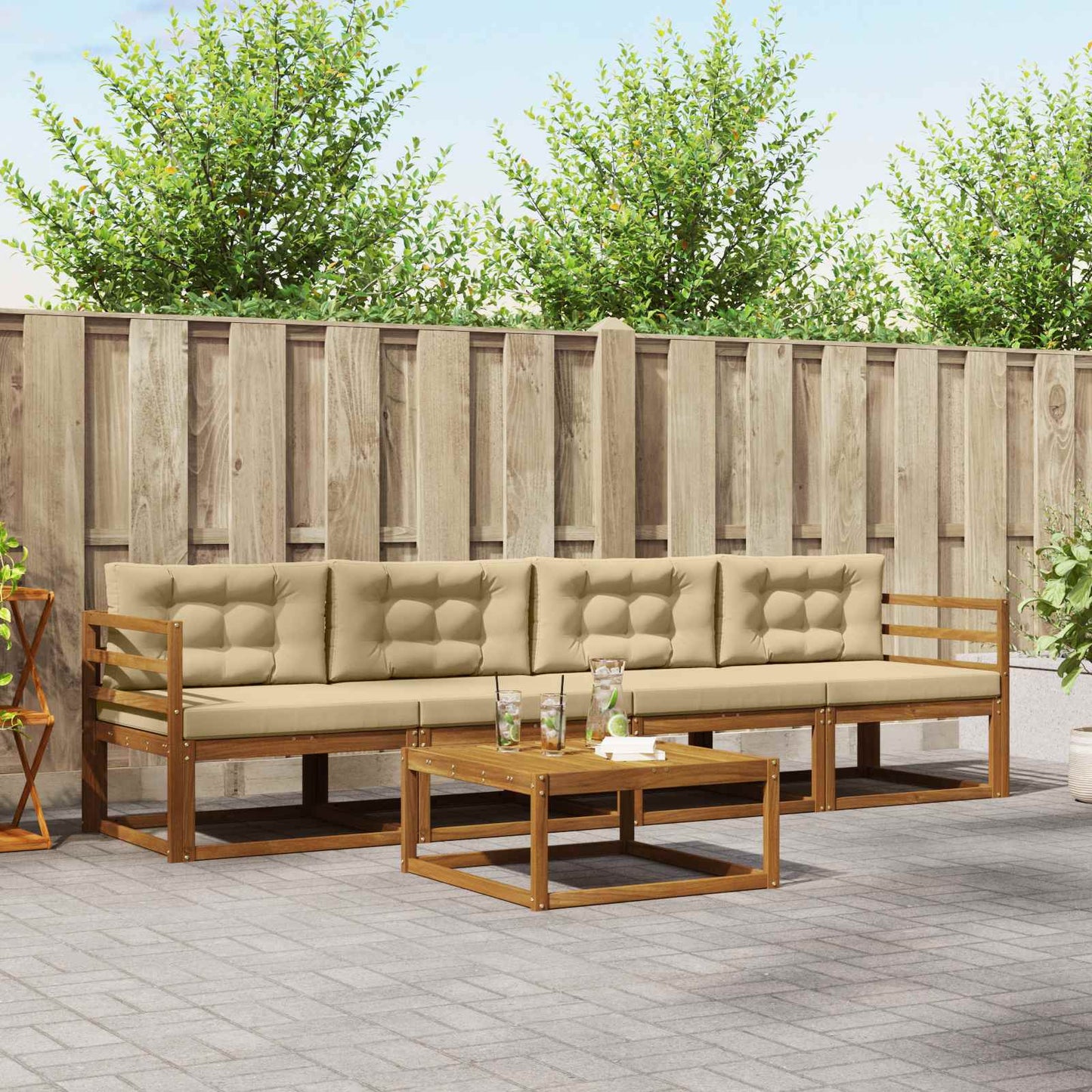 Outdoor-Sofagarnitur mit Kissen 5 pcs Natur und Beige