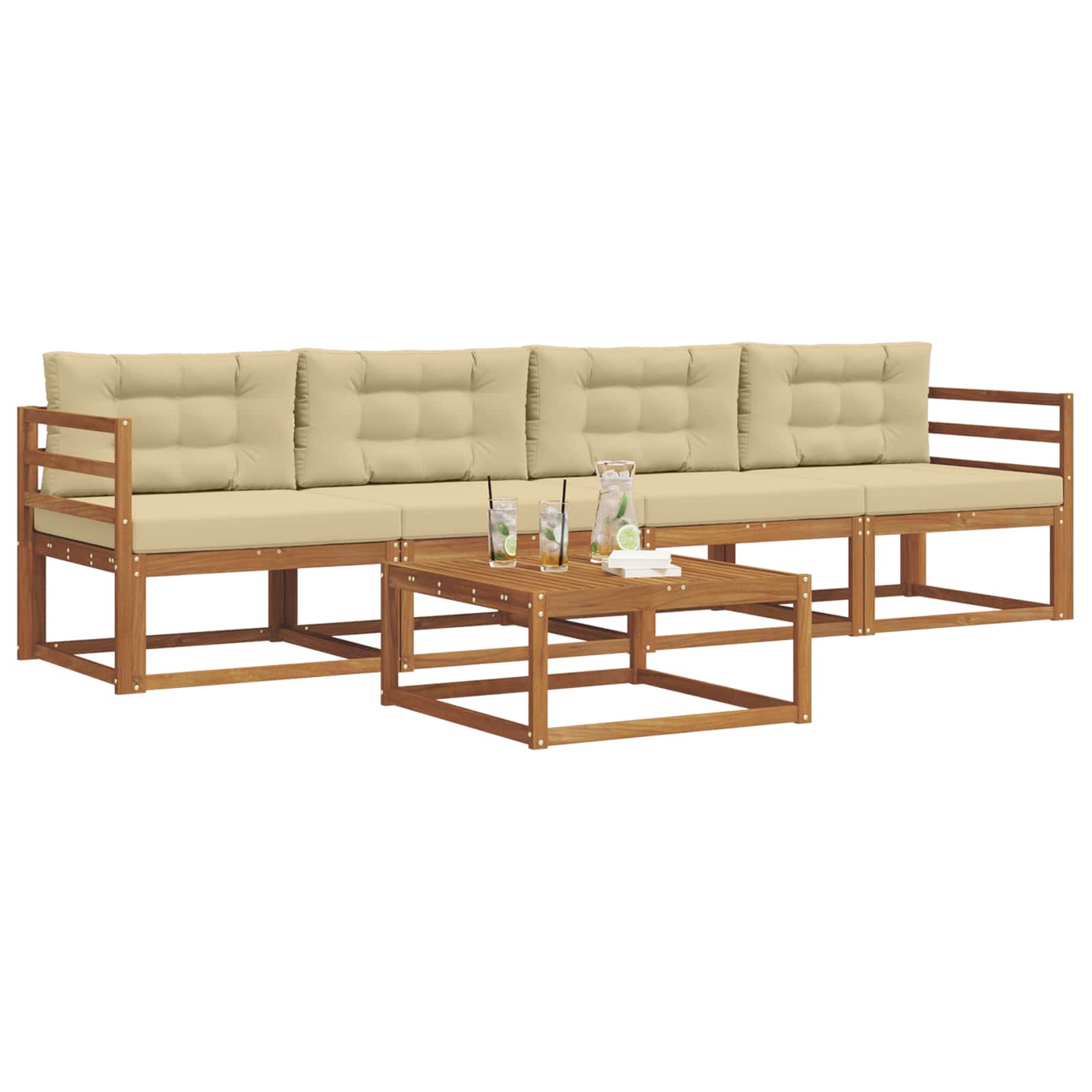 Outdoor-Sofagarnitur mit Kissen 5 pcs Natur und Beige