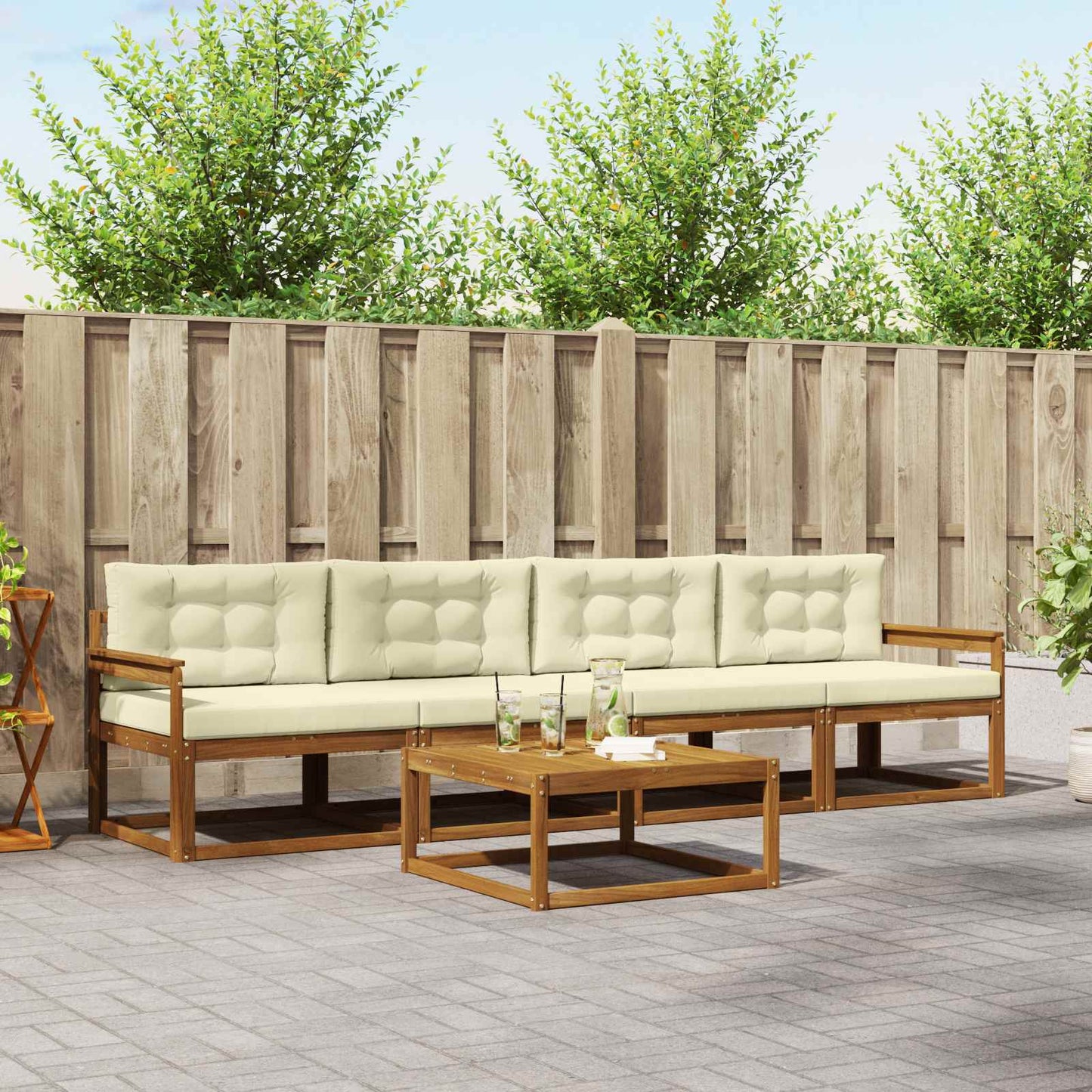 Outdoor-Sofagarnitur mit Kissen 5 pcs Natur und Creme