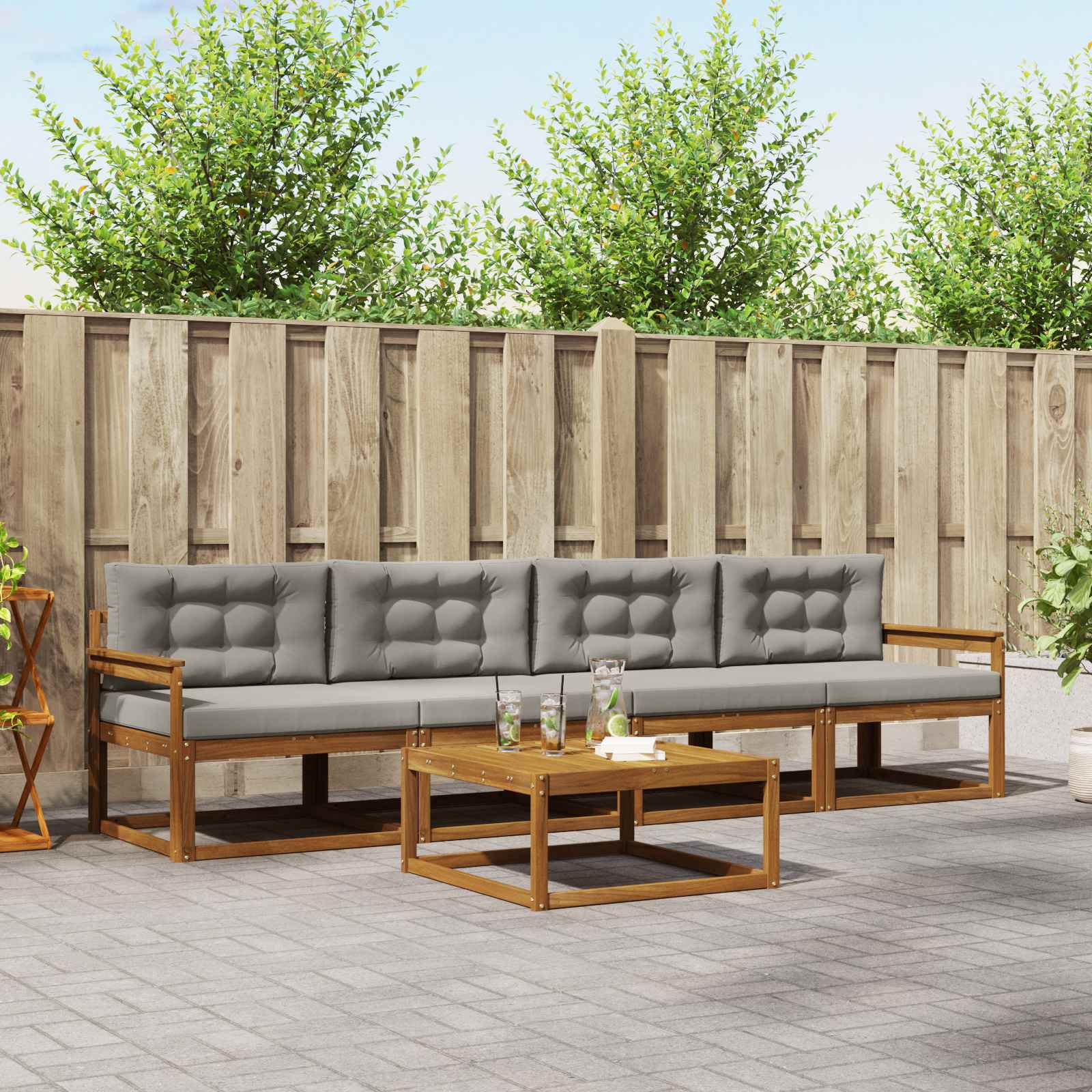 Outdoor-Sofagarnitur 5 pcs Natürlich und Hellgrau