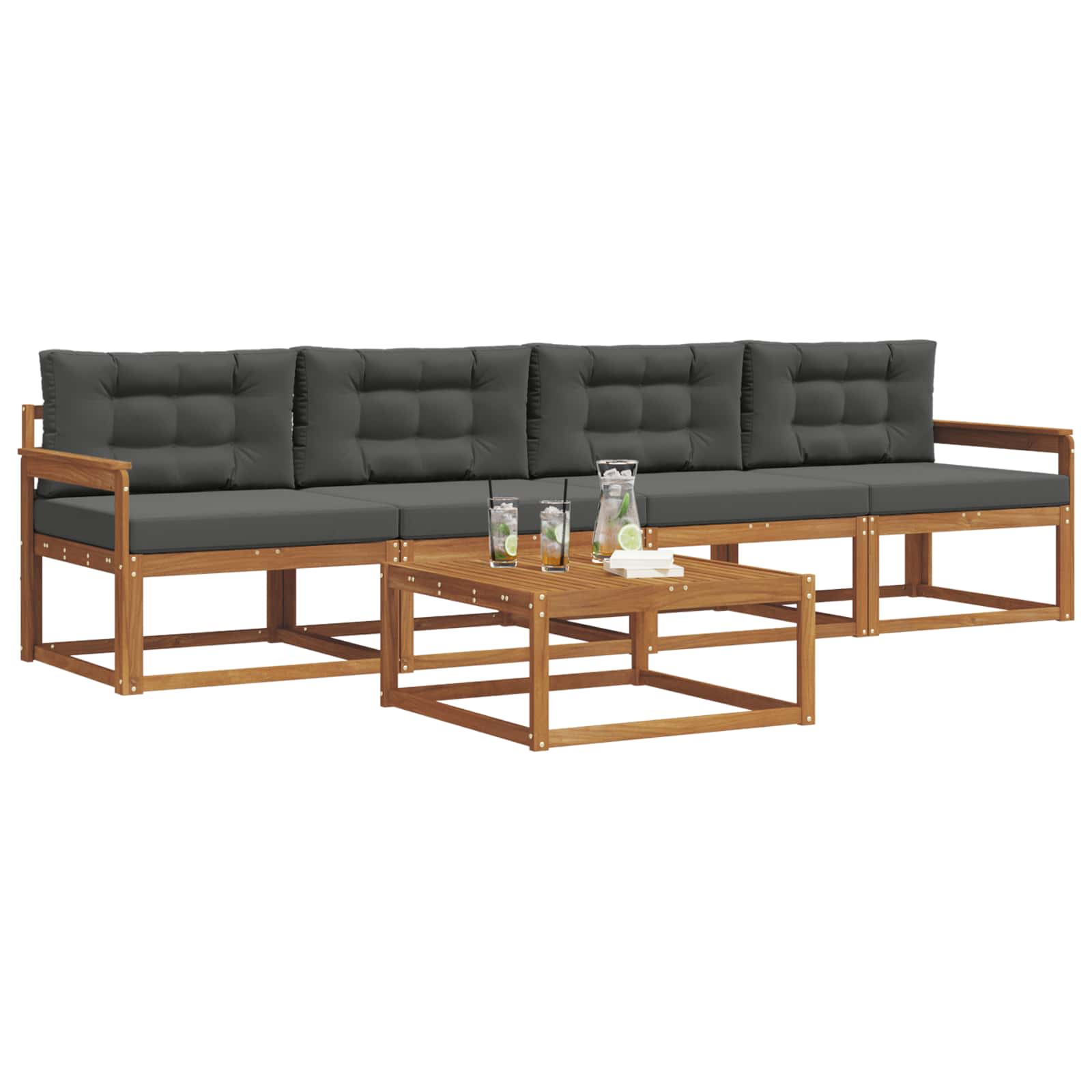 Outdoor-Sofagarnitur mit Kissen 5 pcs Natur und Anthrazit
