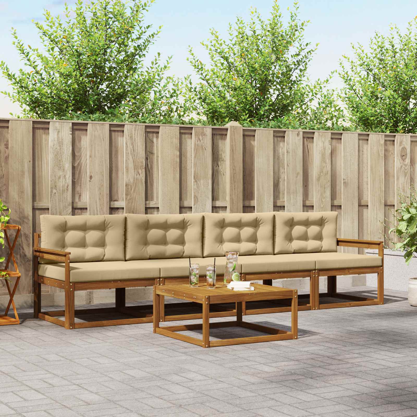 Outdoor-Sofagarnitur mit Kissen 5 pcs Natur und Beige