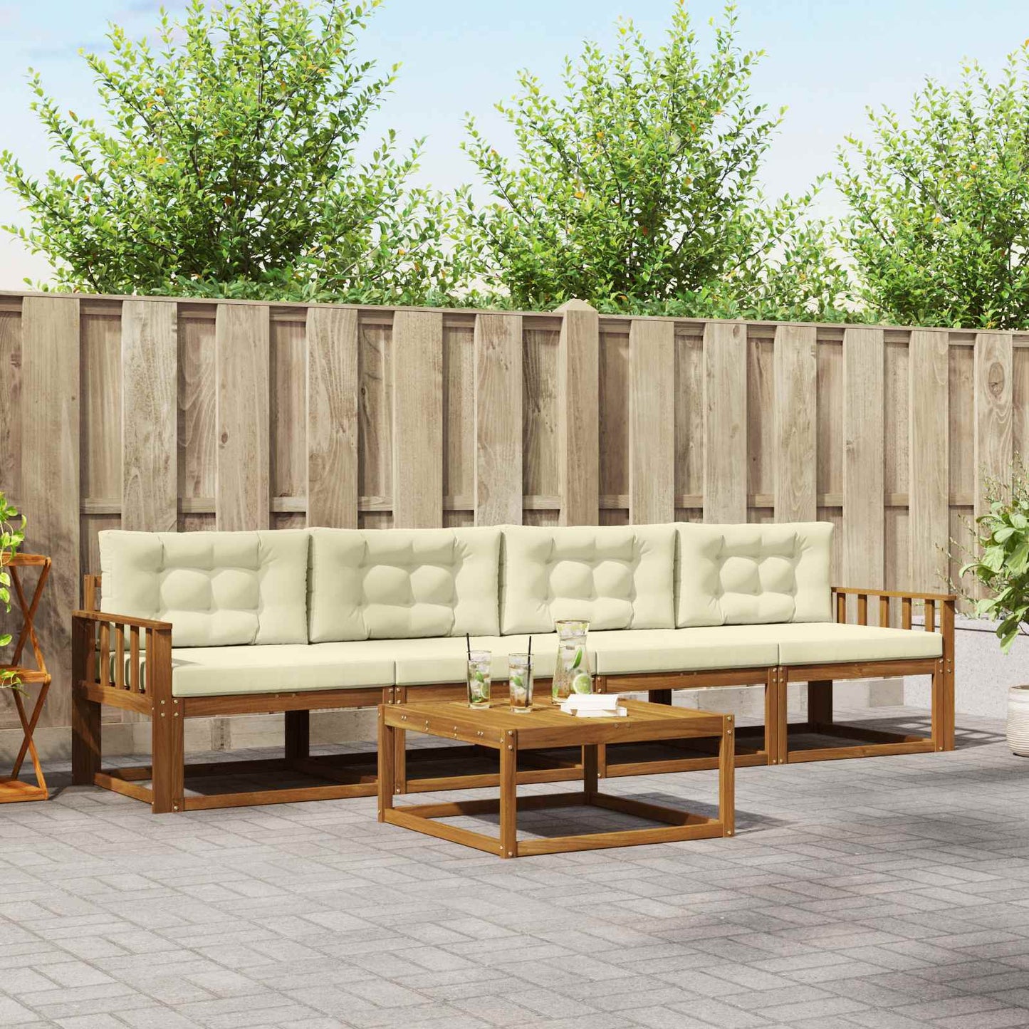 Outdoor-Sofagarnitur mit Kissen 5 pcs Natur und Creme