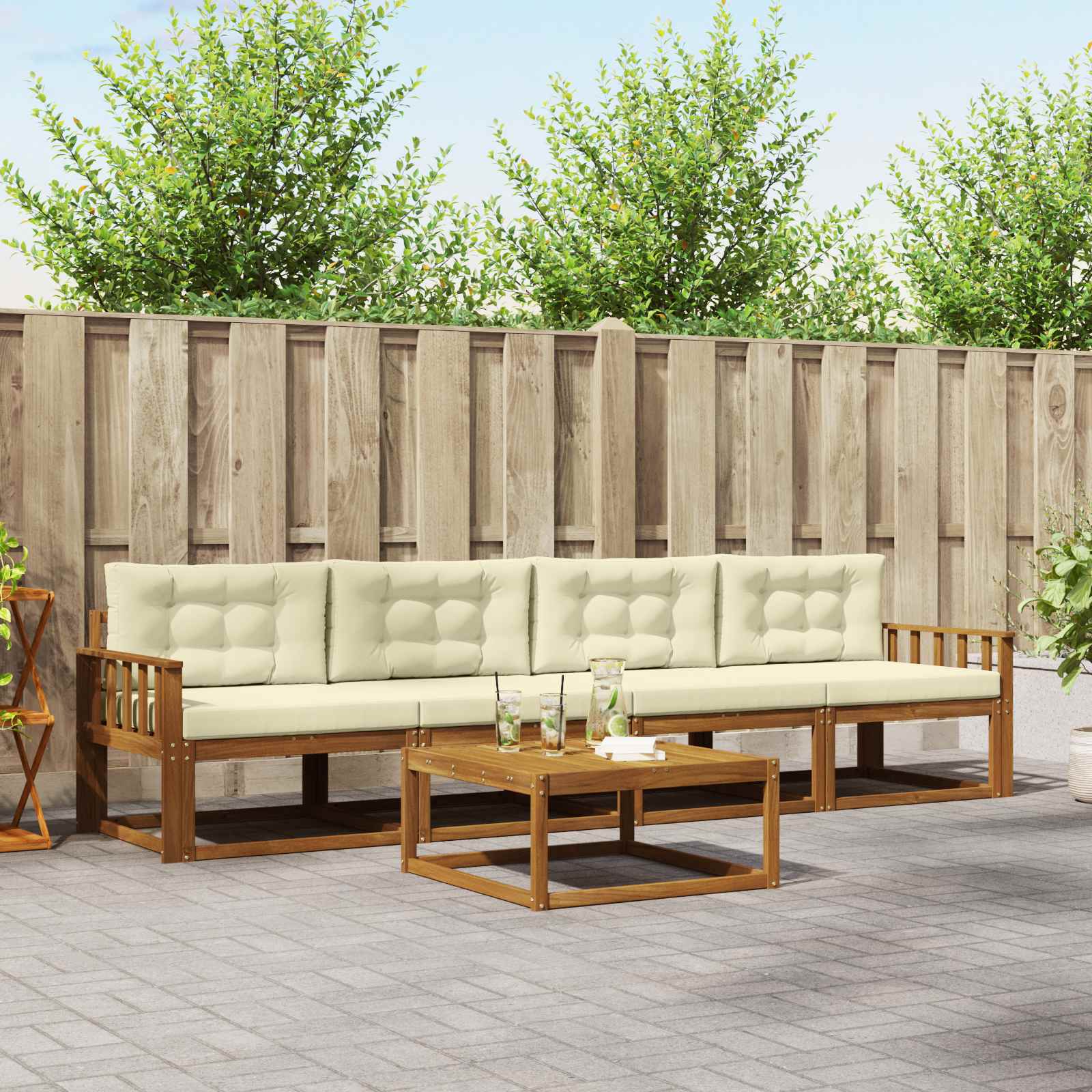 Outdoor-Sofagarnitur mit Kissen 5 pcs Natur und Creme