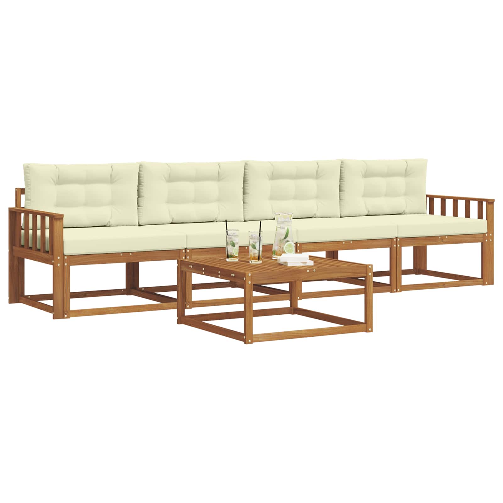 Outdoor-Sofagarnitur mit Kissen 5 pcs Natur und Creme