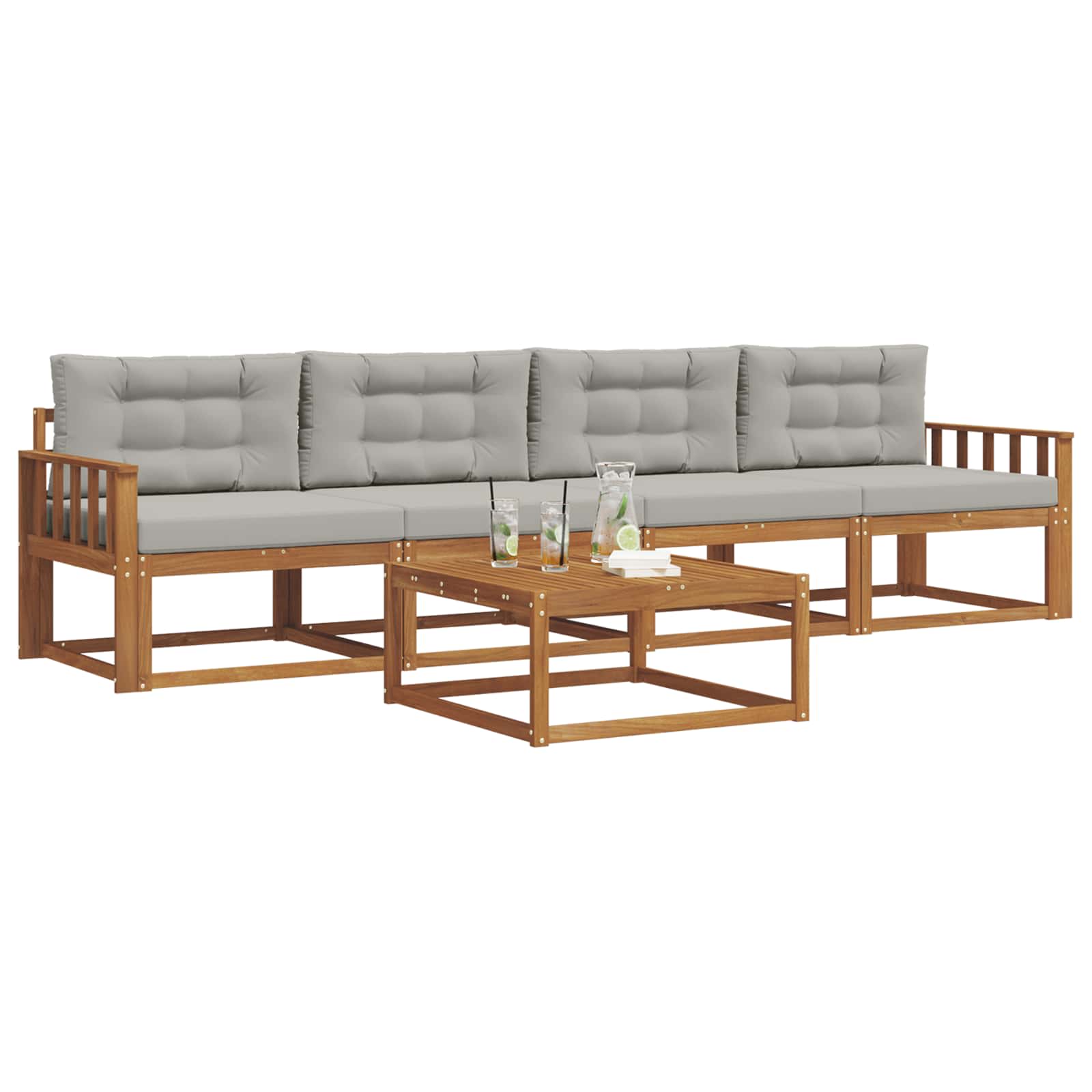 Outdoor-Sofagarnitur 5 pcs Natürlich und Hellgrau