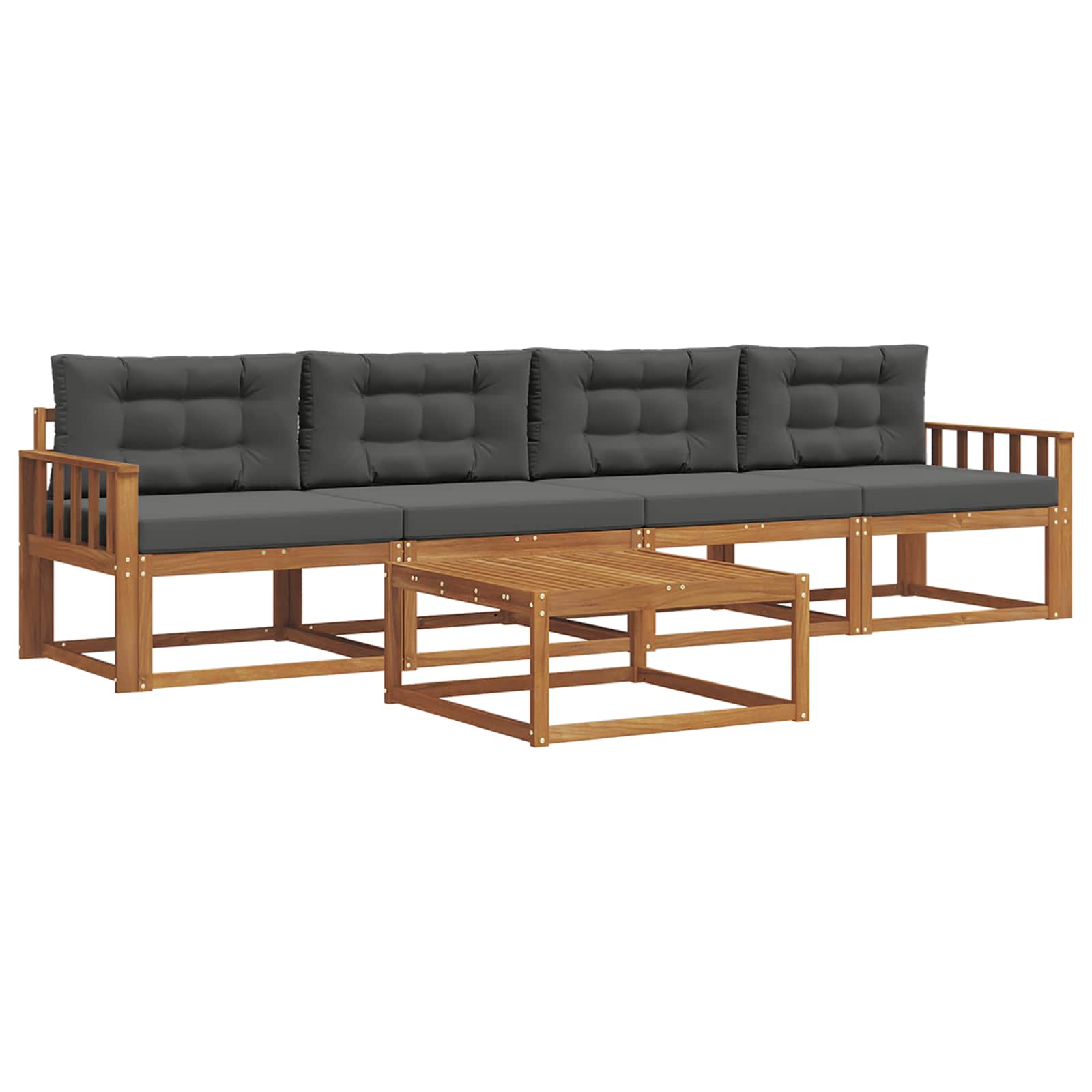 Outdoor-Sofagarnitur mit Kissen 5 pcs Natur und Anthrazit