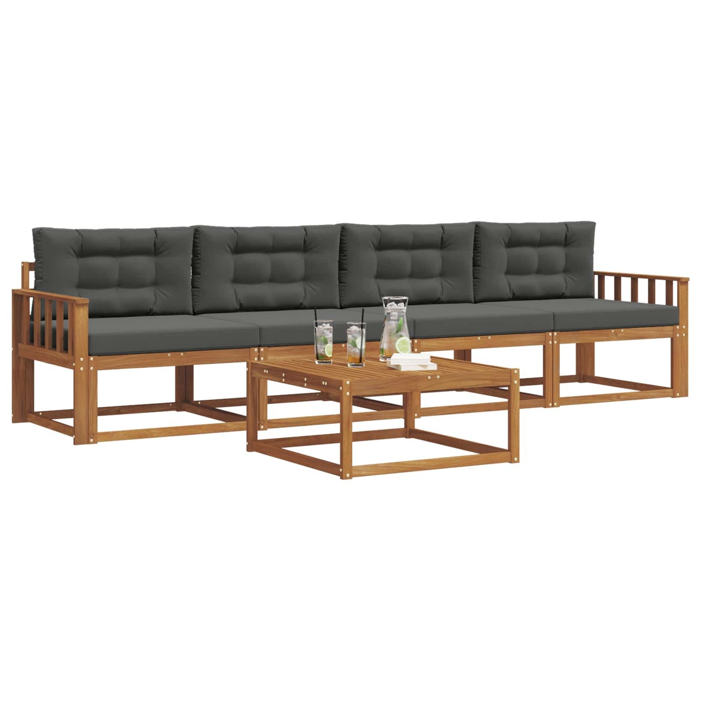 Outdoor-Sofagarnitur mit Kissen 5 pcs Natur und Anthrazit