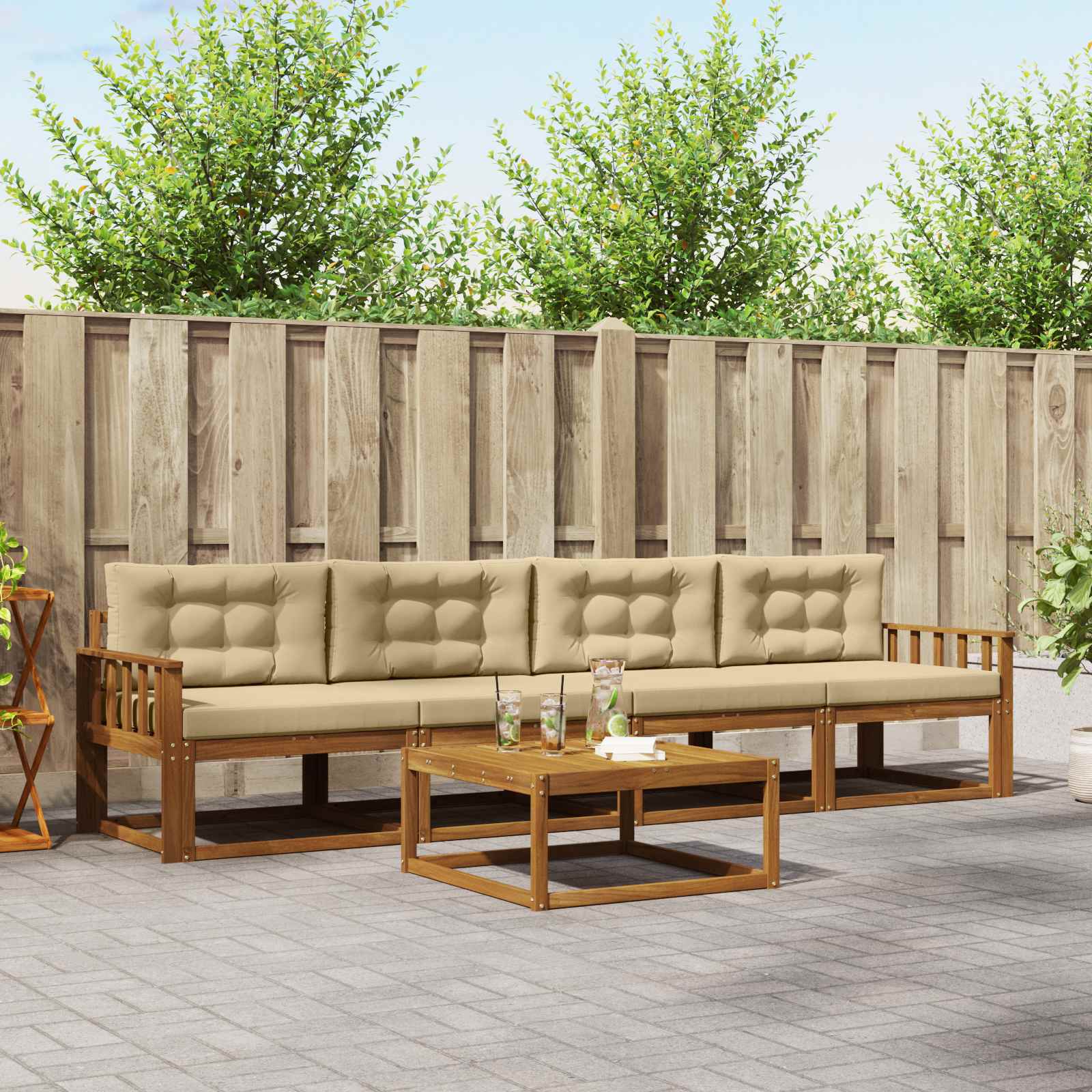 Outdoor-Sofagarnitur mit Kissen 5 pcs Natur und Beige