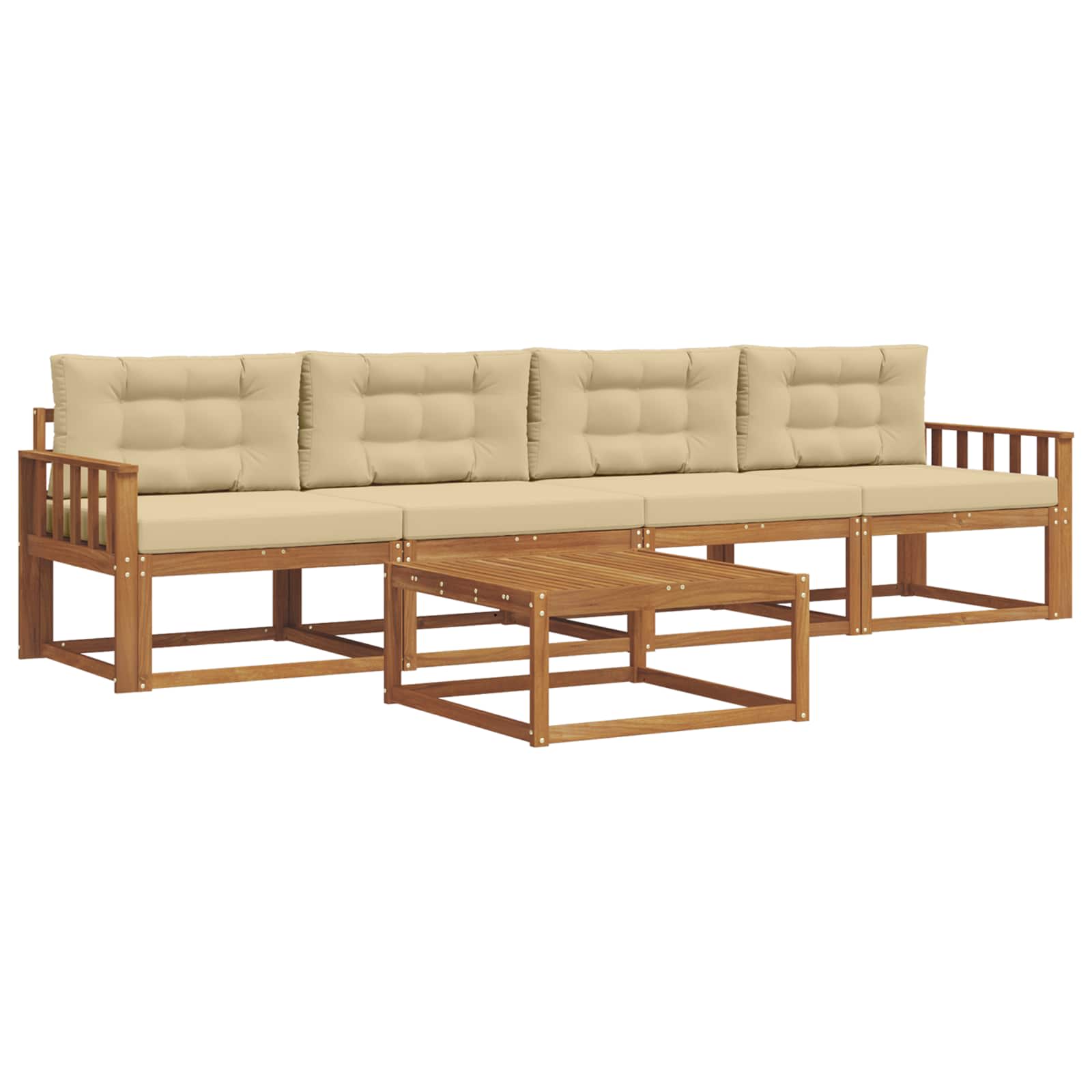 Outdoor-Sofagarnitur mit Kissen 5 pcs Natur und Beige