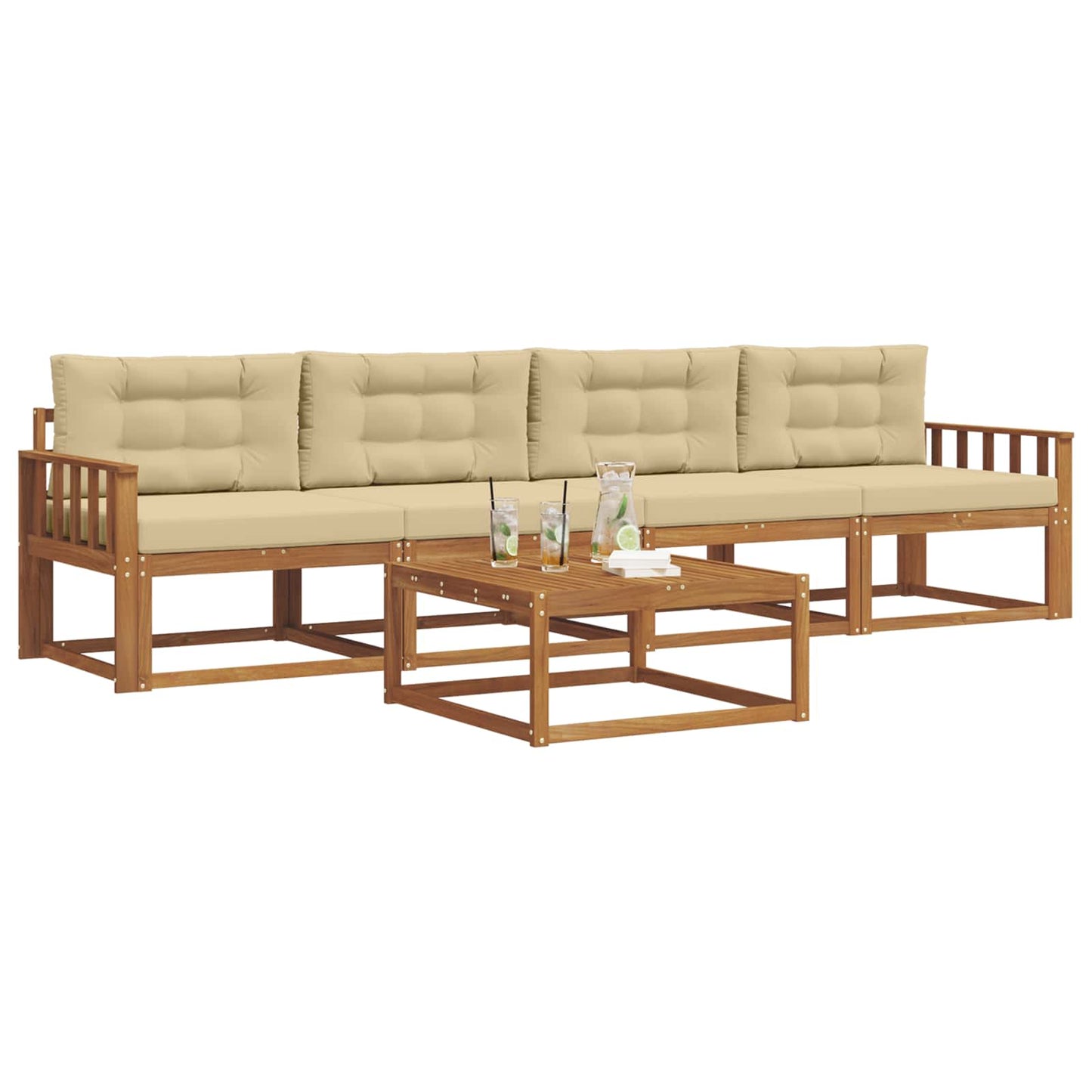 Outdoor-Sofagarnitur mit Kissen 5 pcs Natur und Beige