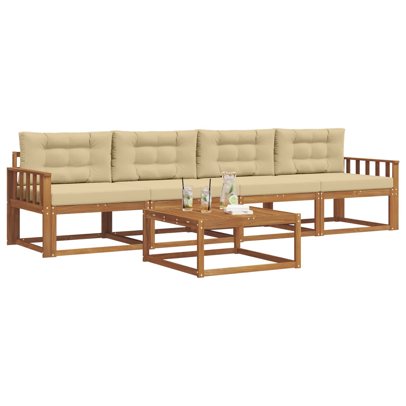 Outdoor-Sofagarnitur mit Kissen 5 pcs Natur und Beige