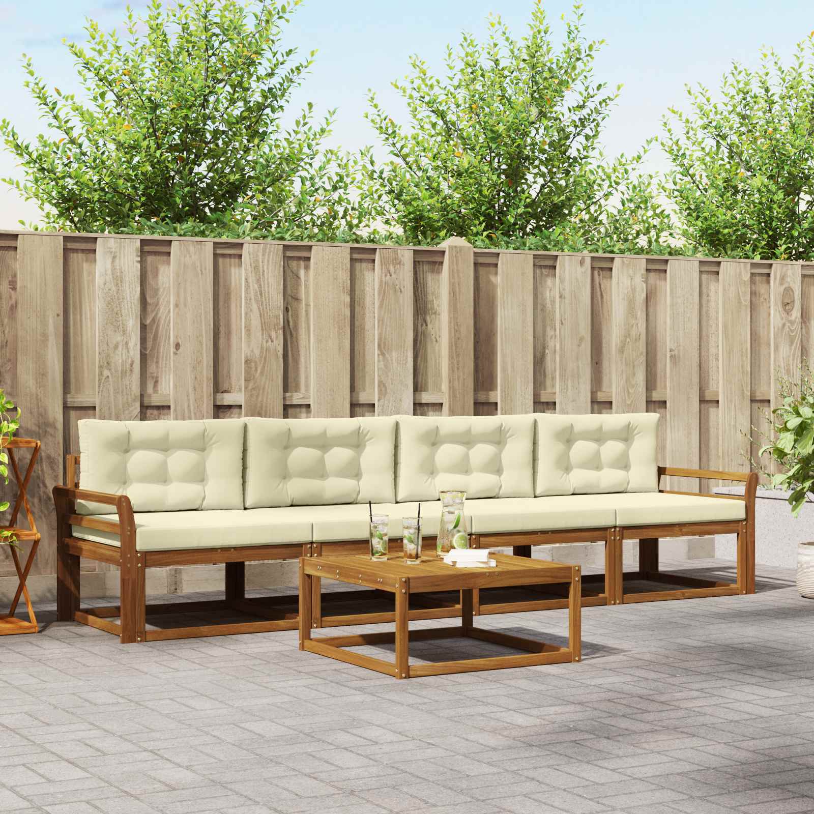 Outdoor-Sofagarnitur mit Kissen 5 pcs Natur und Creme