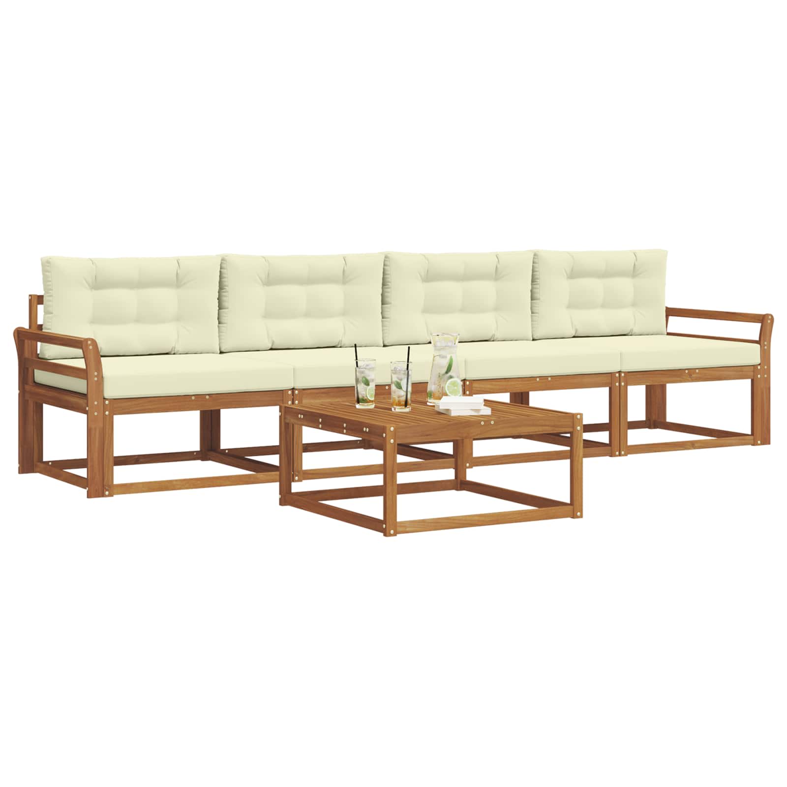 Outdoor-Sofagarnitur mit Kissen 5 pcs Natur und Creme