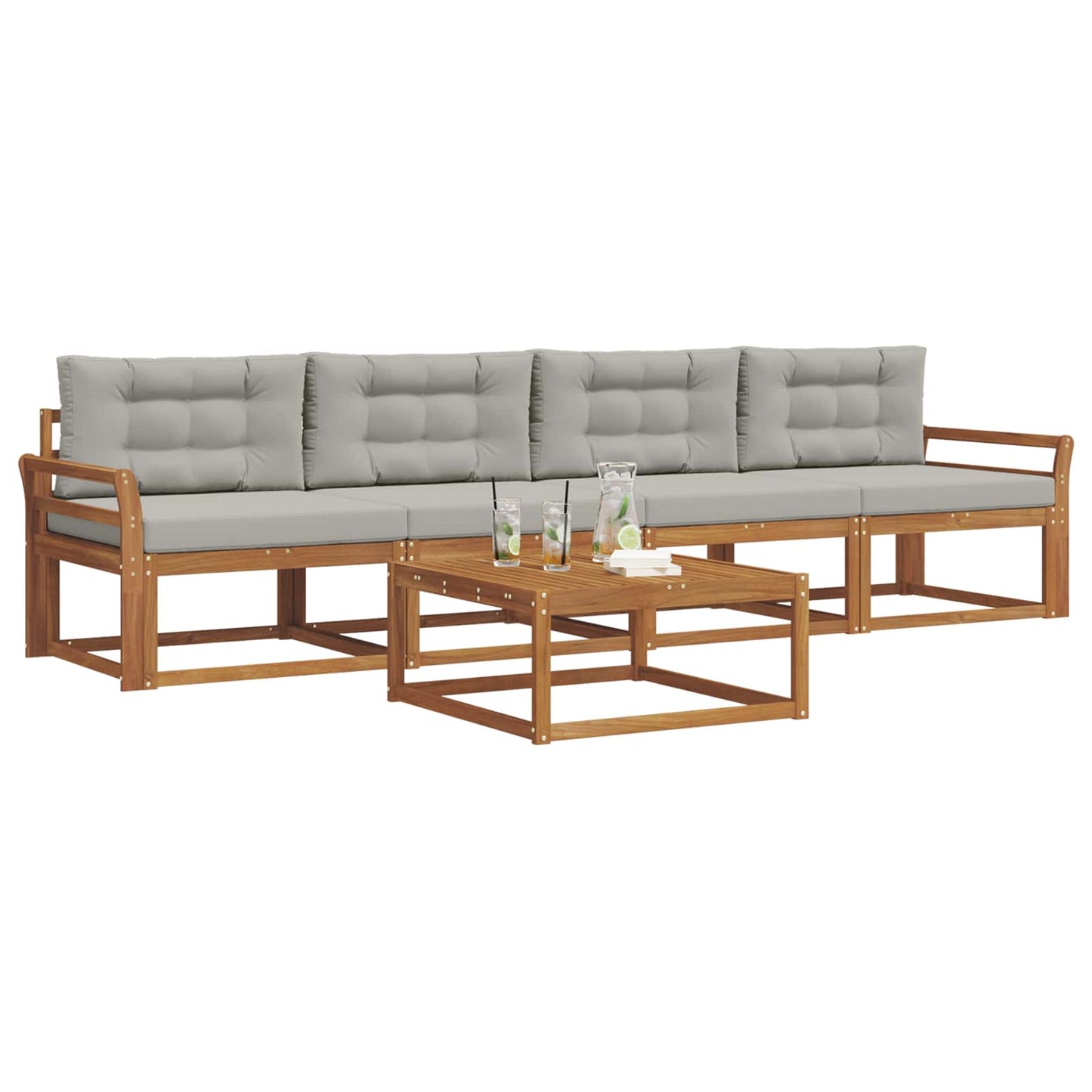 Outdoor-Sofagarnitur 5 pcs Natürlich und Hellgrau
