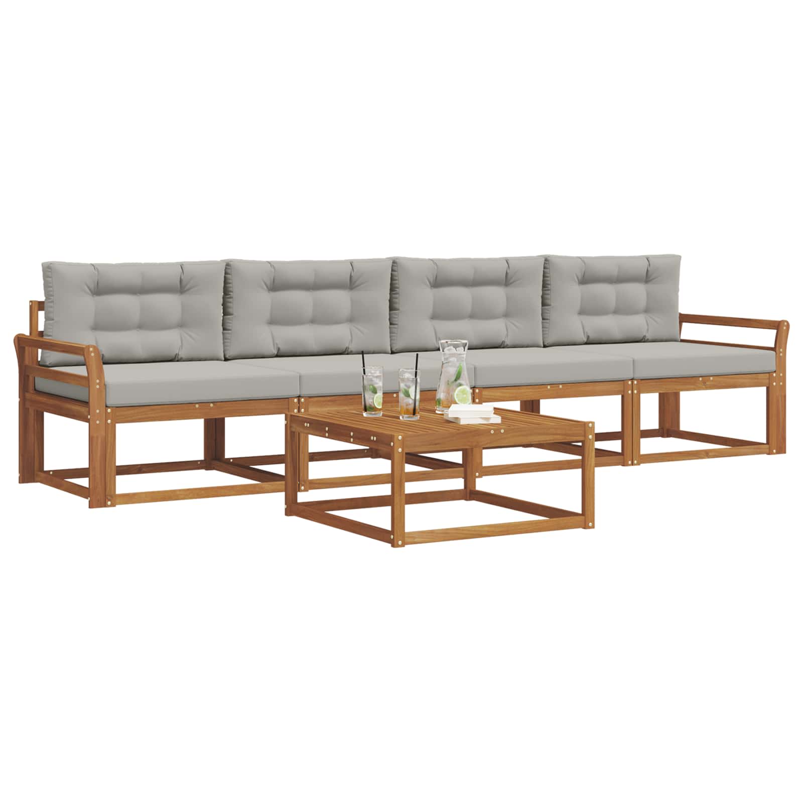 Outdoor-Sofagarnitur 5 pcs Natürlich und Hellgrau