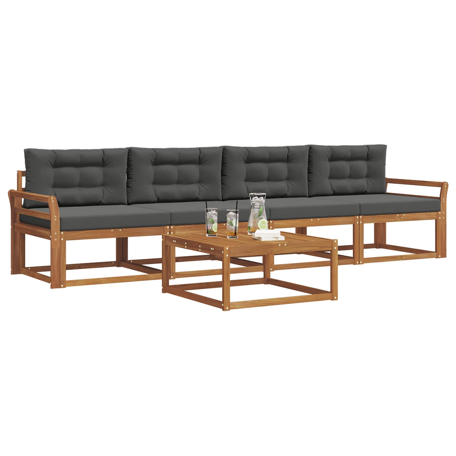 Outdoor-Sofagarnitur mit Kissen 5 pcs Natur und Anthrazit