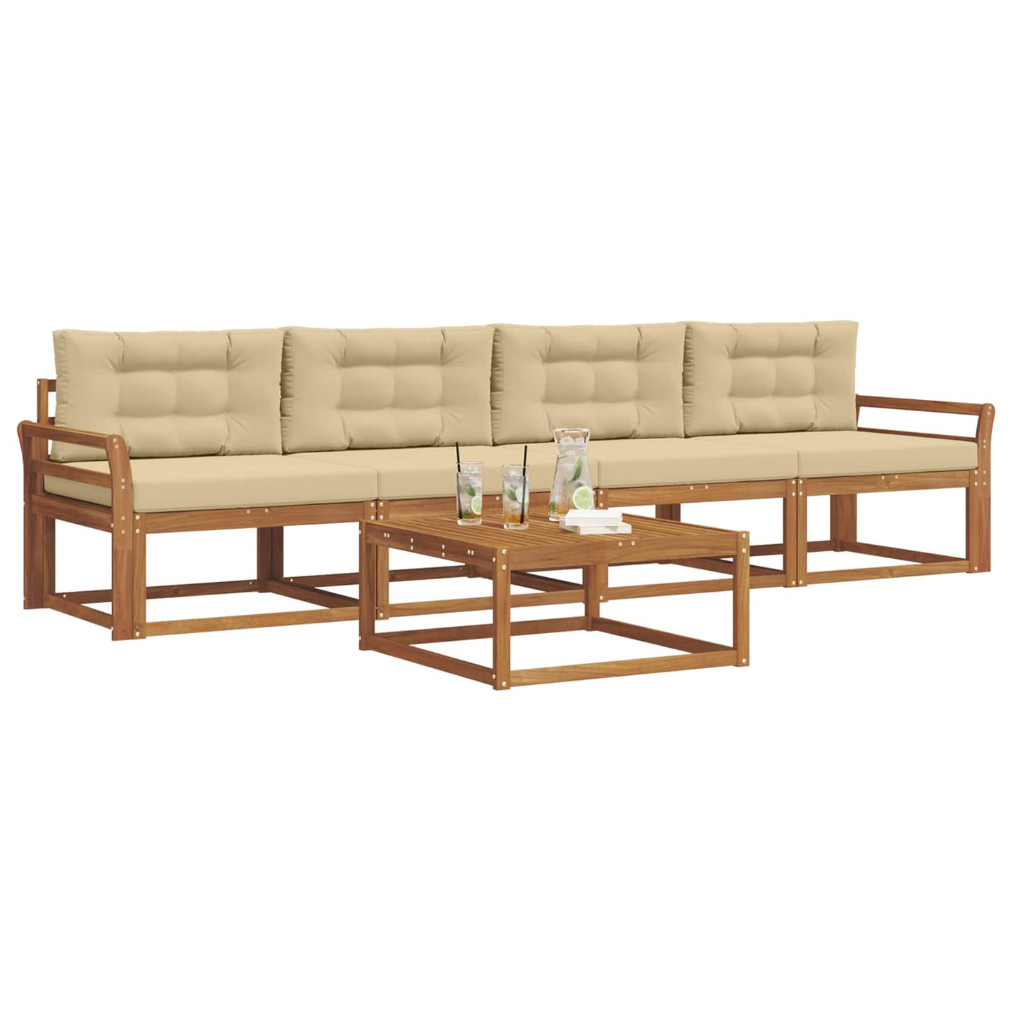 Outdoor-Sofagarnitur mit Kissen 5 pcs Natur und Beige