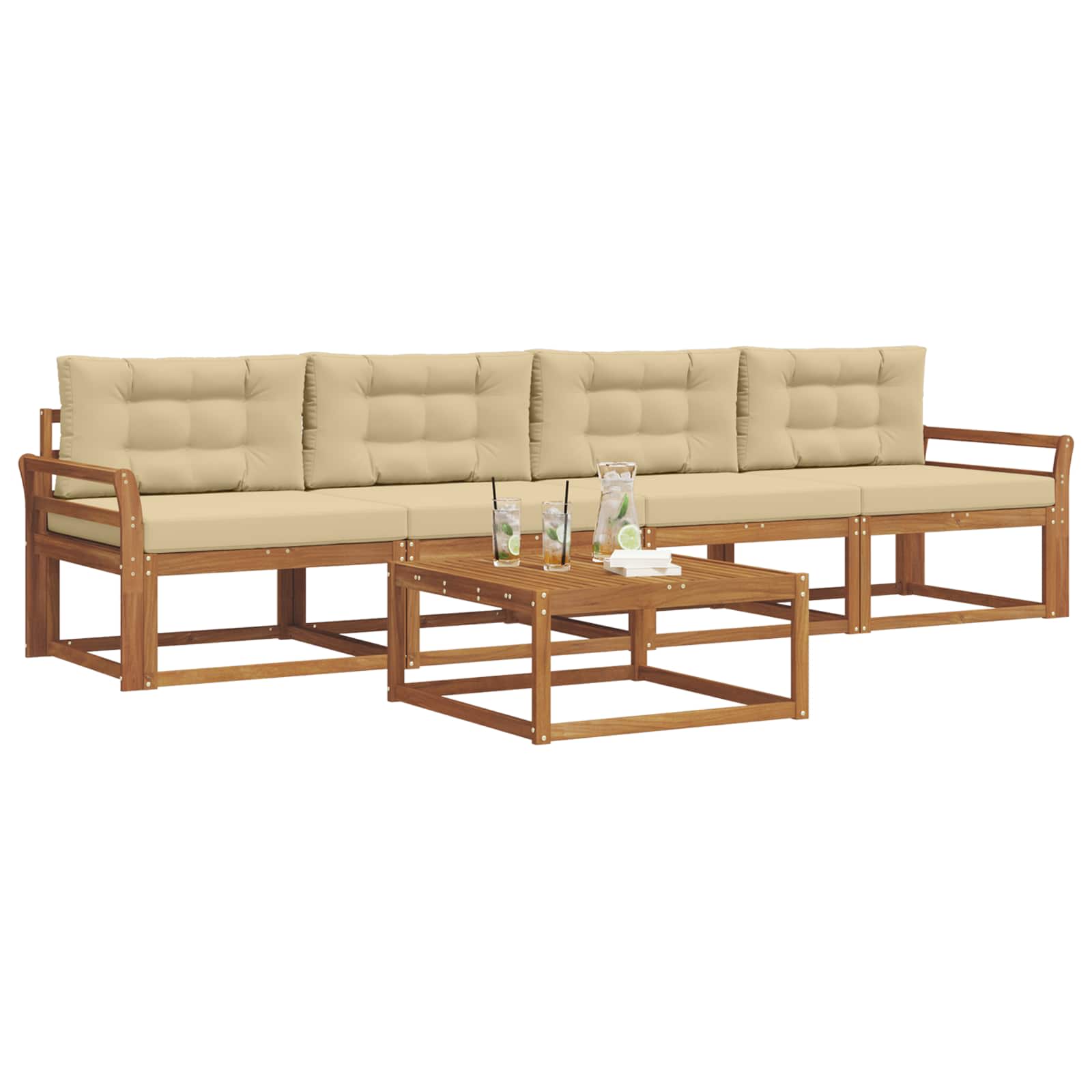 Outdoor-Sofagarnitur mit Kissen 5 pcs Natur und Beige