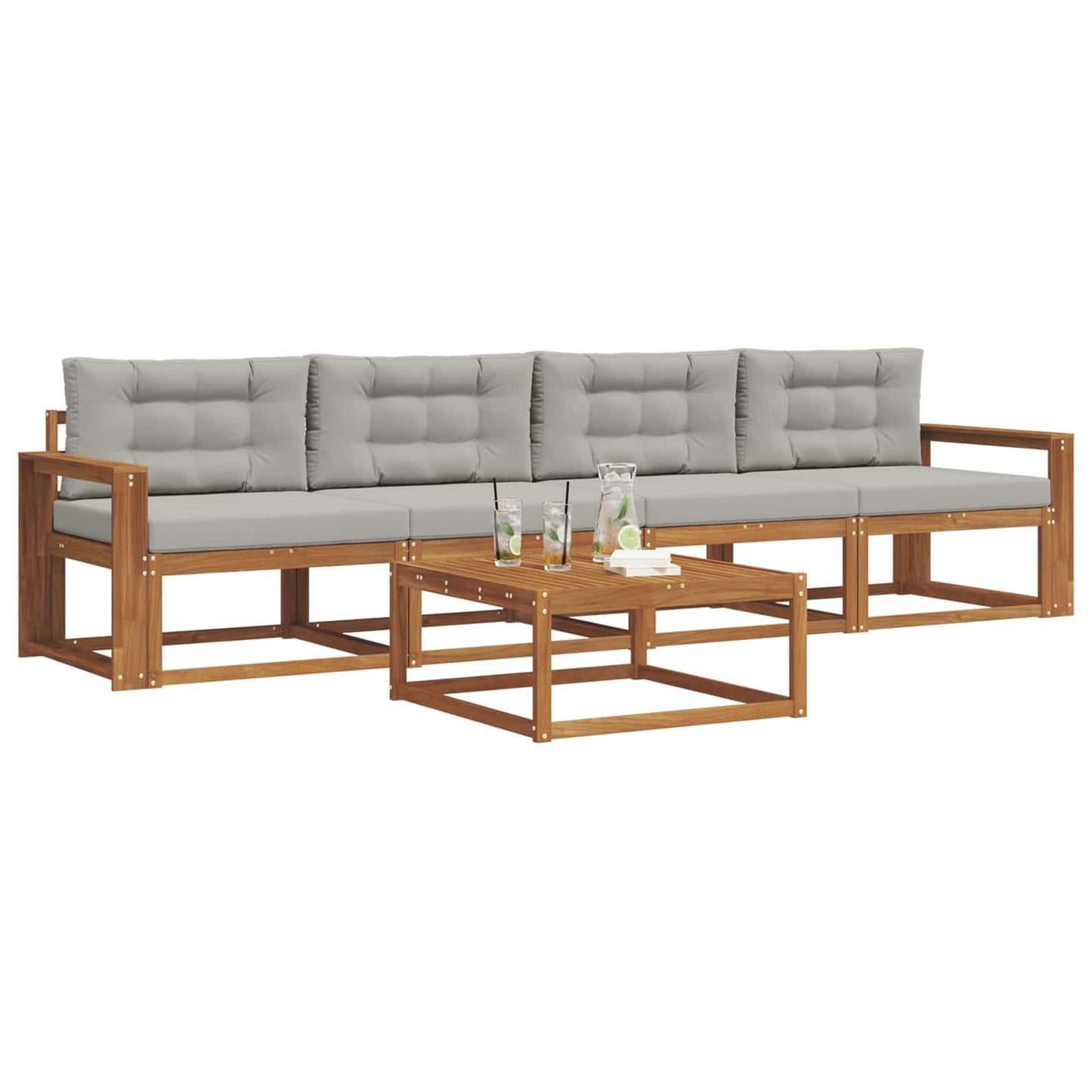 Outdoor-Sofagarnitur 5 pcs Natürlich und Hellgrau
