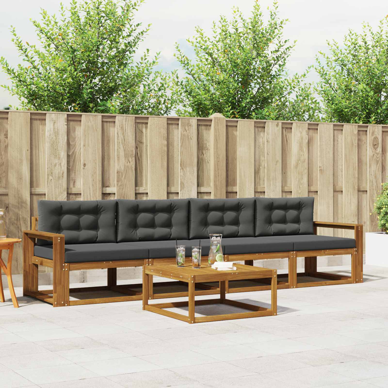 Outdoor-Sofagarnitur mit Kissen 5 pcs Natur und Anthrazit