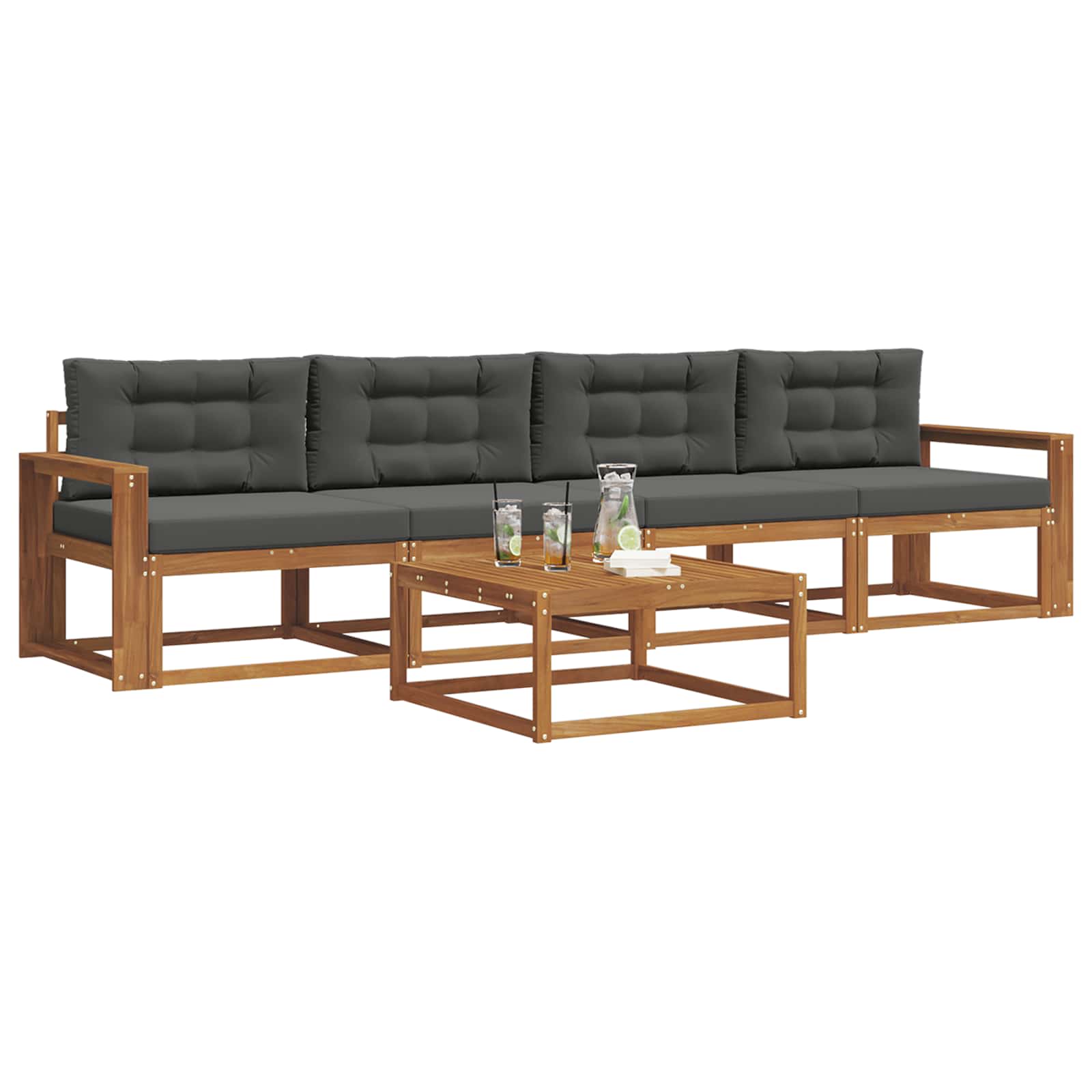 Outdoor-Sofagarnitur mit Kissen 5 pcs Natur und Anthrazit