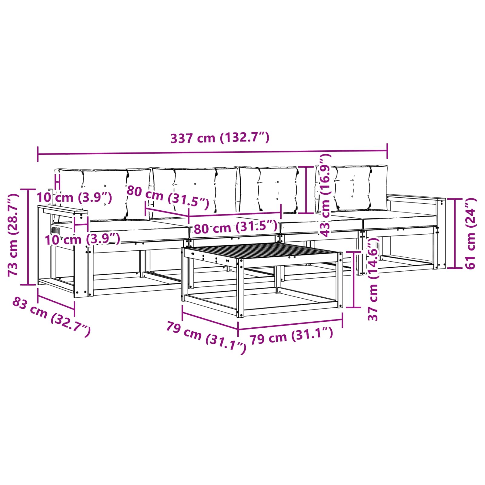 Outdoor-Sofagarnitur mit Kissen 5 pcs Natur und Anthrazit
