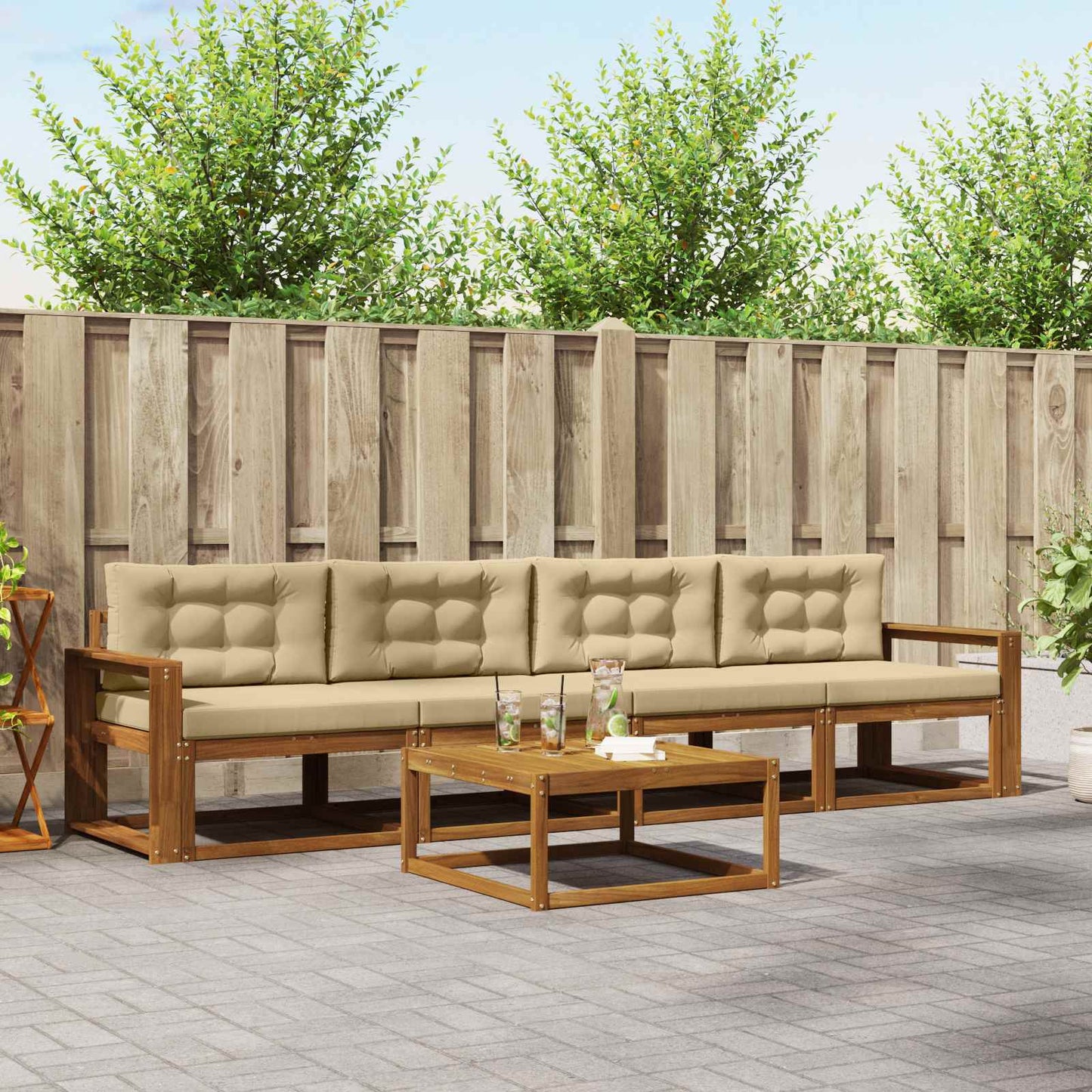 Outdoor-Sofagarnitur mit Kissen 5 pcs Natur und Beige